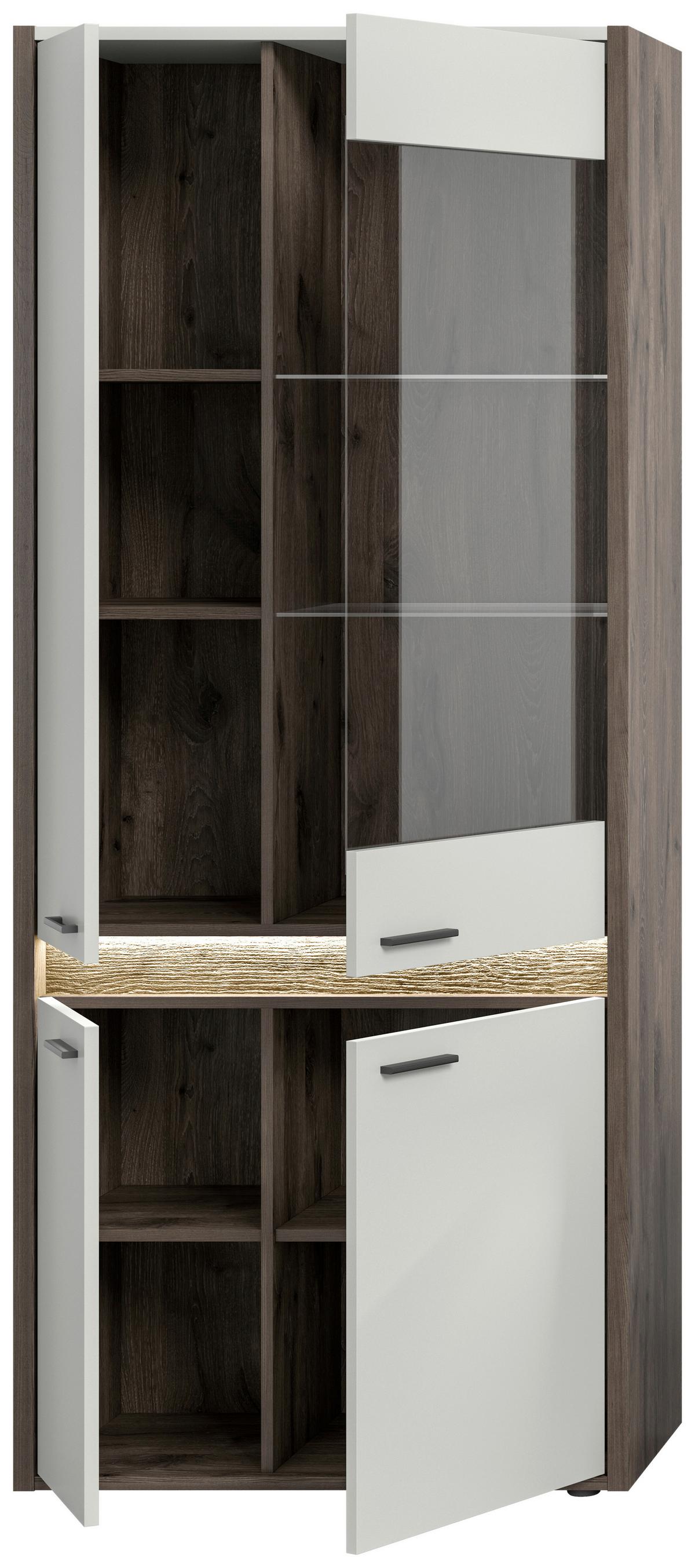 Vitrine Falcona B: 82 cm Nox Oak Dekor Hellgrau Nb - Design, Glas/Holzwerkstoff (82/198/37cm) - MID.YOU