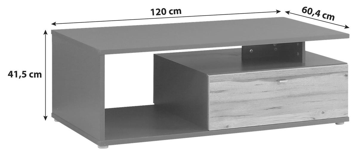 Couchtisch mit Schublade und Fach Como, Eiche/Dunkelgrau - Eichefarben/Dunkelgrau, KONVENTIONELL, Holzwerkstoff/Kunststoff (120/59/40cm) - MID.YOU