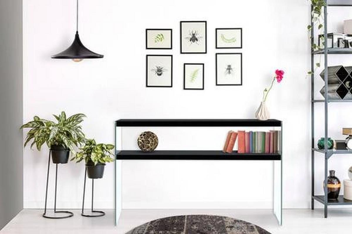 Beistelltisch mit Ablage Elementary Schwarz - Klar/Schwarz, Basics, Glas/Holzwerkstoff (32/110/75cm) - Kayoom