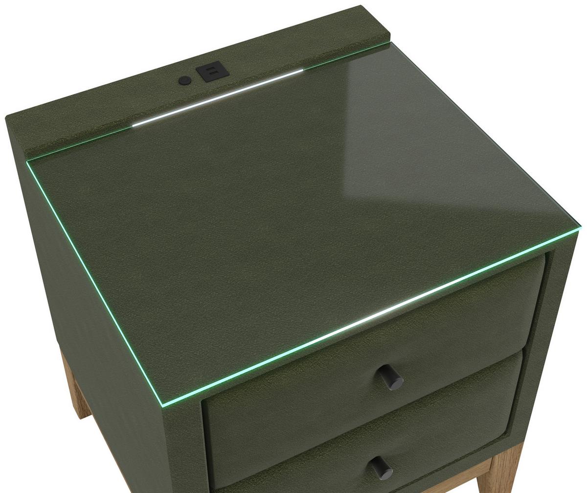 Nachtkästchen Smile inkl. Beleuchtung, B: 49cm - Grün, KONVENTIONELL, Glas/Holz (49/58,5/46cm) - James Wood