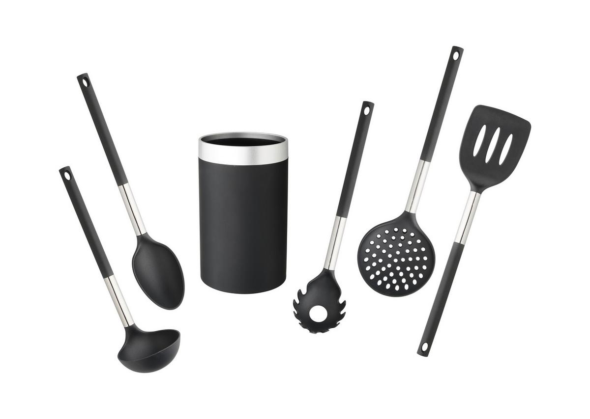 Sada kuchyňského náčiní PETRA - černá/barvy stříbra, Konvenční, kov/plast (10,5/35cm)