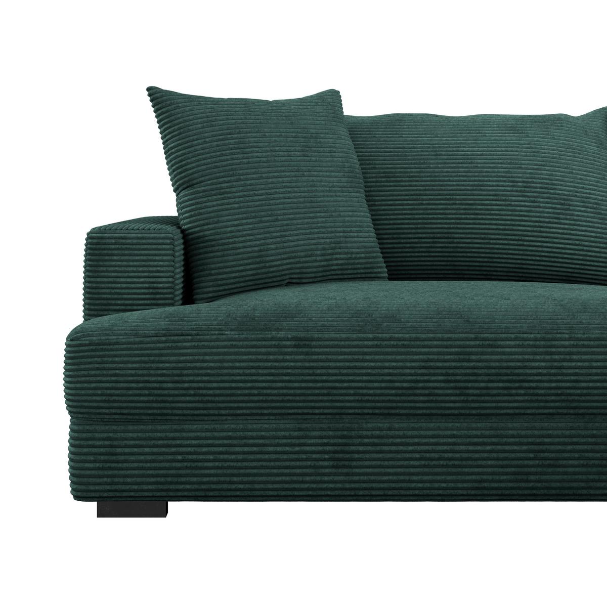 Rohová sedačka PELLE, pravá, tmavě zelený manšestr - černá/tmavě zelená, Moderní, textil (265/180cm)
