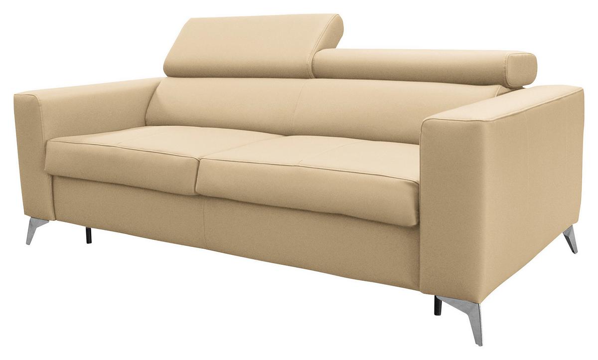Schlafsofa Mondo, Beige B: 206 cm - Beige/Silberfarben, Design, Leder/Textil (206/95/101cm) - Livetastic