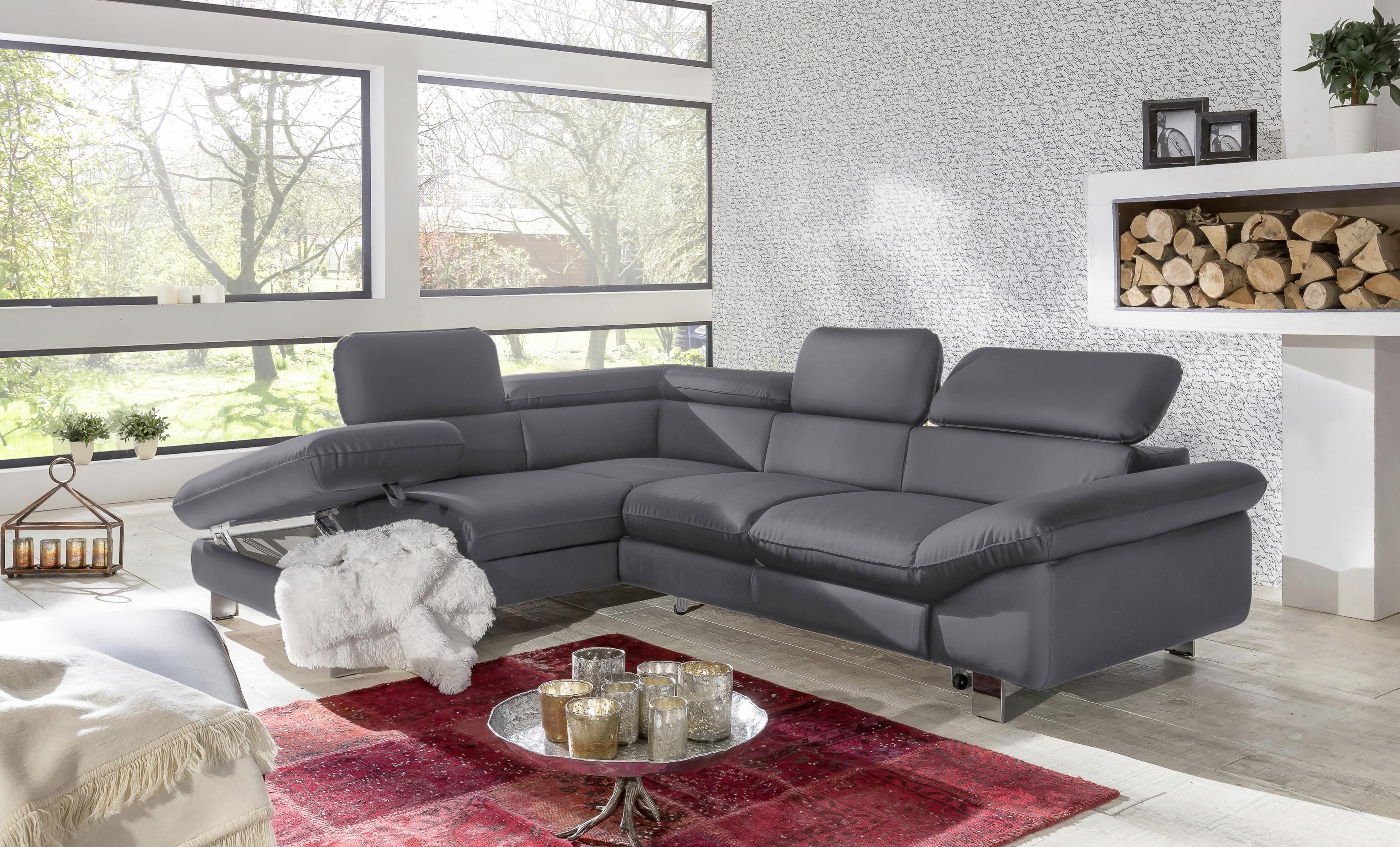 Ecksofa mit Schlaffunktion Driver Fango Lederlook - Chromfarben/Fango, MODERN, Textil (214/266cm) - MID.YOU