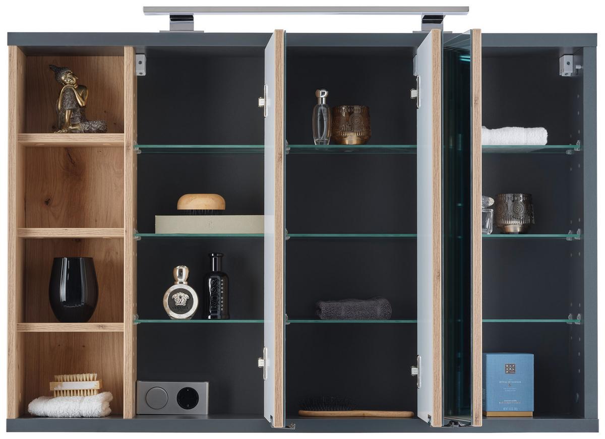 Spiegelschrank Camillo B: 110 cm, Melamin Eichefarben - Anthrazit/Eiche Artisan, MODERN, Glas/Holzwerkstoff (110/74/20cm)