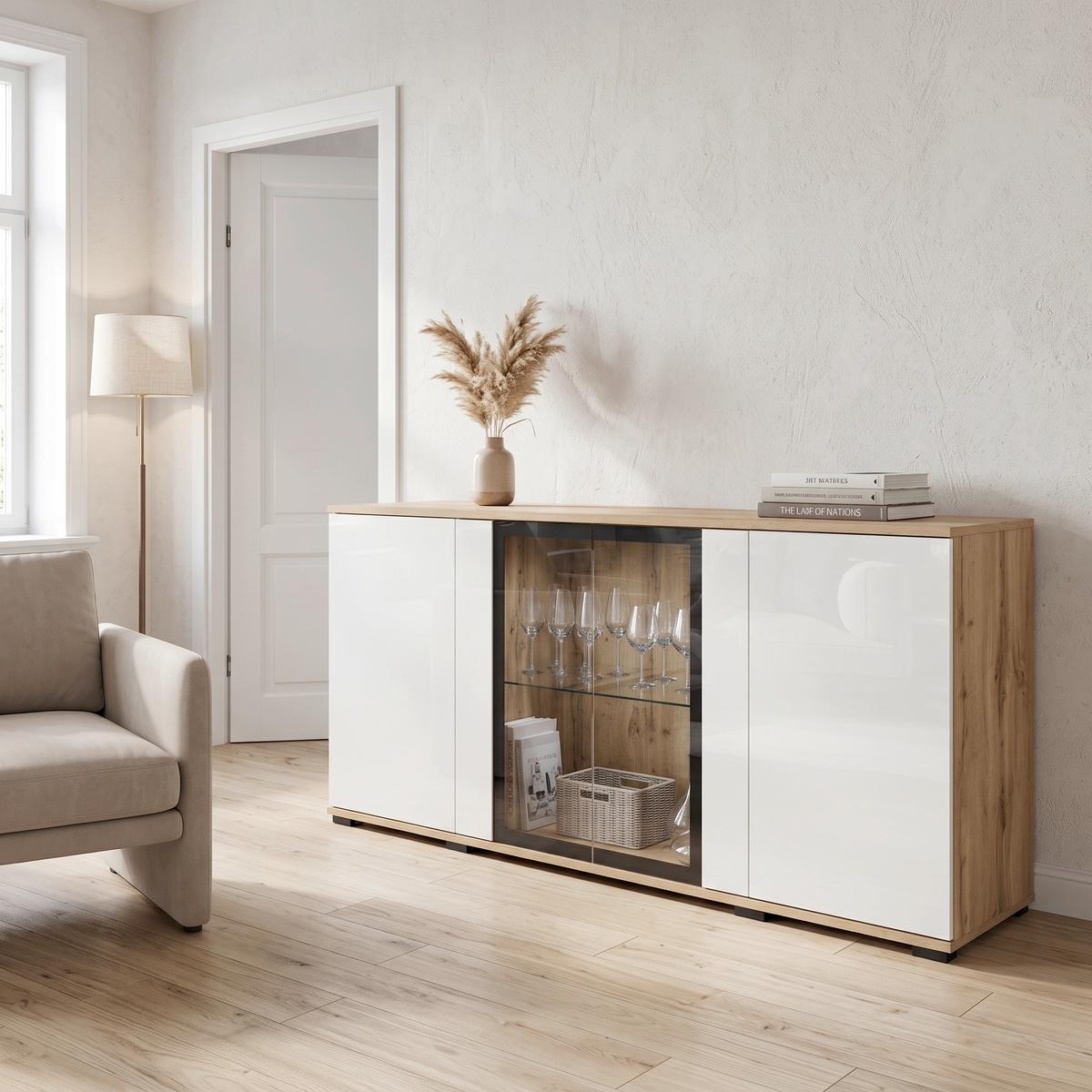 ŠIROKÁ KOMODA CARO 150 - čierna/biela s vysokým leskom, Design, kompozitné drevo/plast (150/69,7/39,5cm) - Livetastic