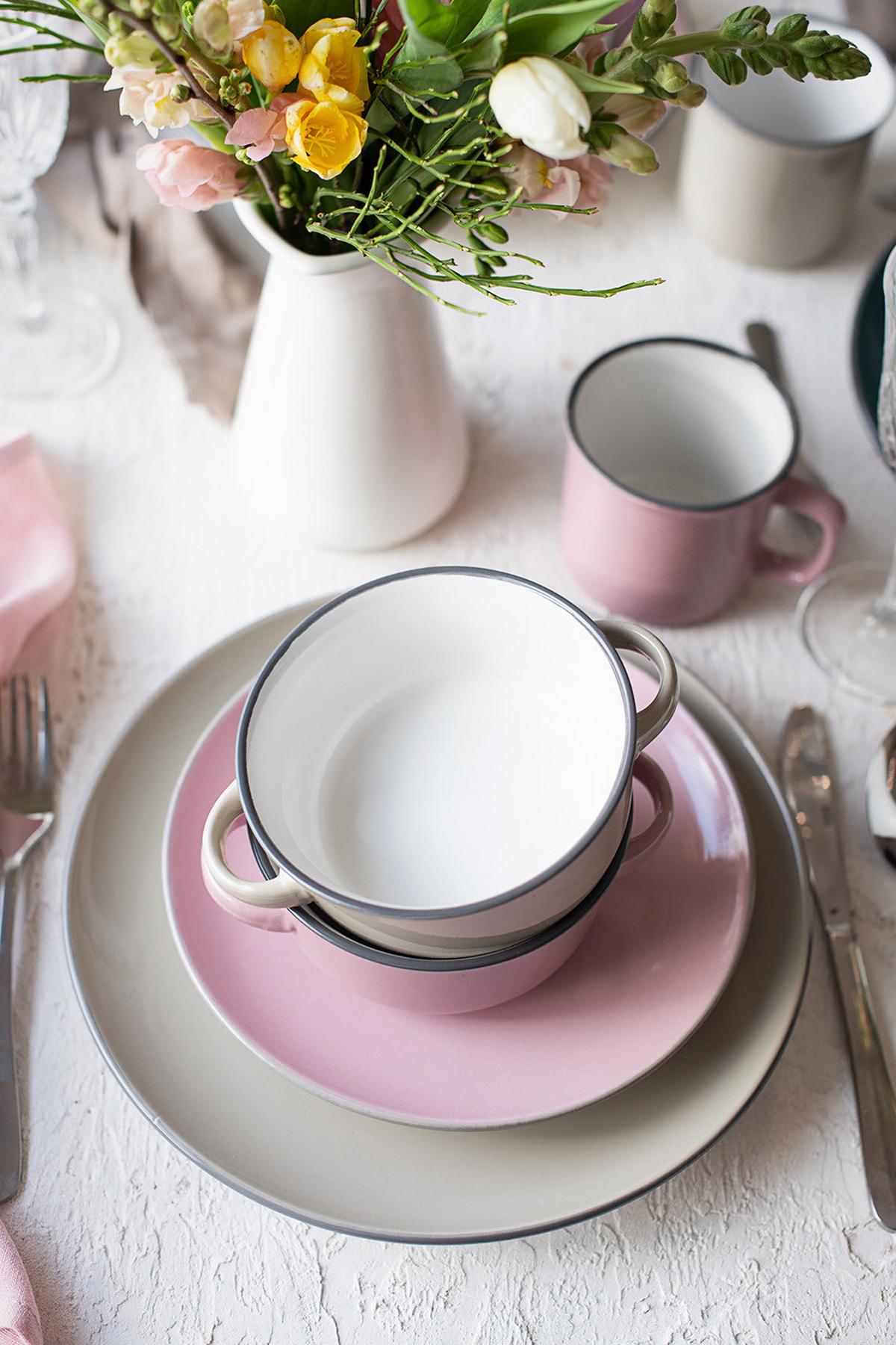 Suppentasse Steinzeug Maila 4er- Set D: 23 cm - Hellrosa/Hellgrau, Basics, Keramik (23cm) - Mäser