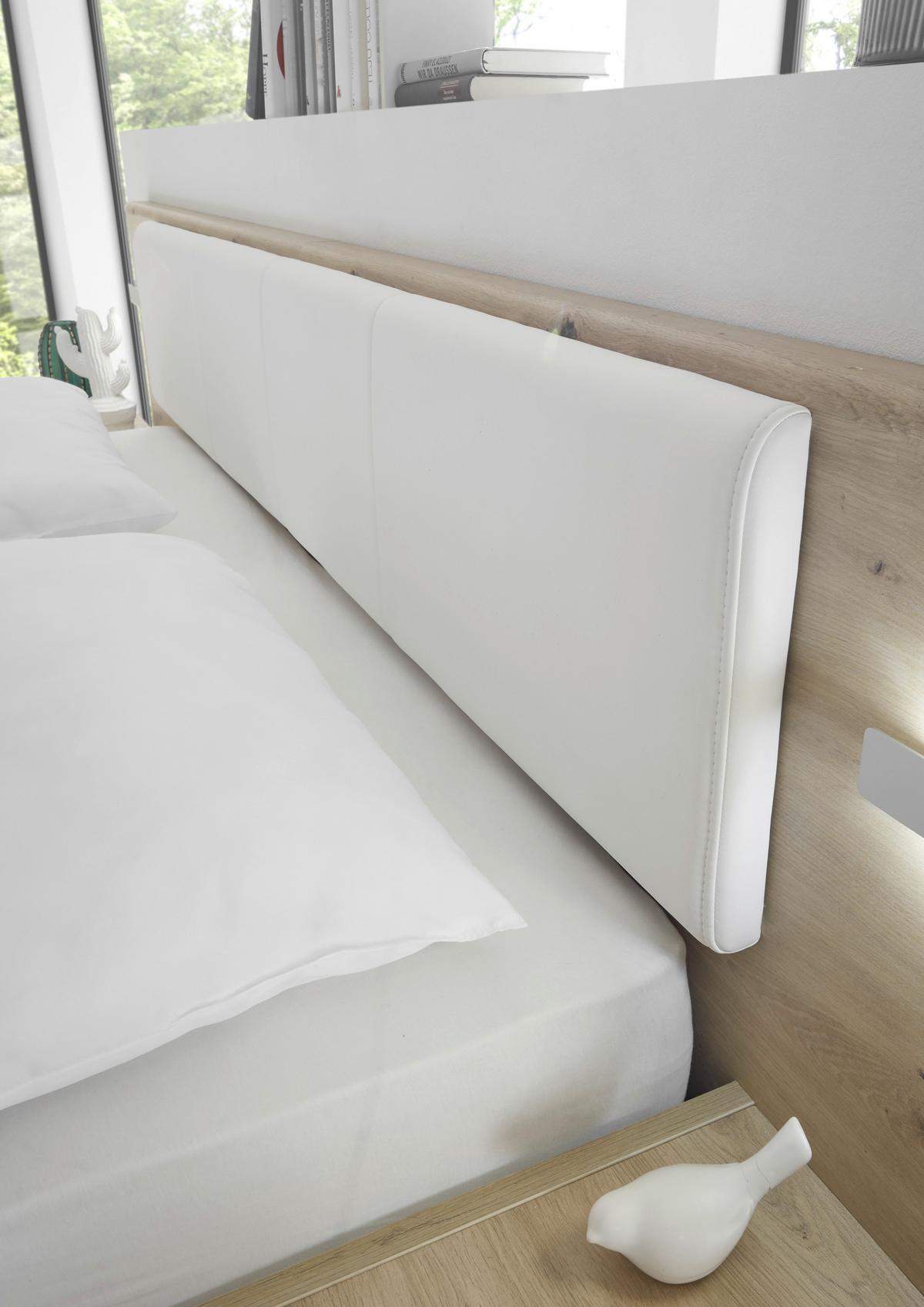 Bett Catania Weiß/Eiche Artisan - Schwarz/Eiche Artisan, MODERN, Holzwerkstoff/Textil (180/200cm) - Livetastic