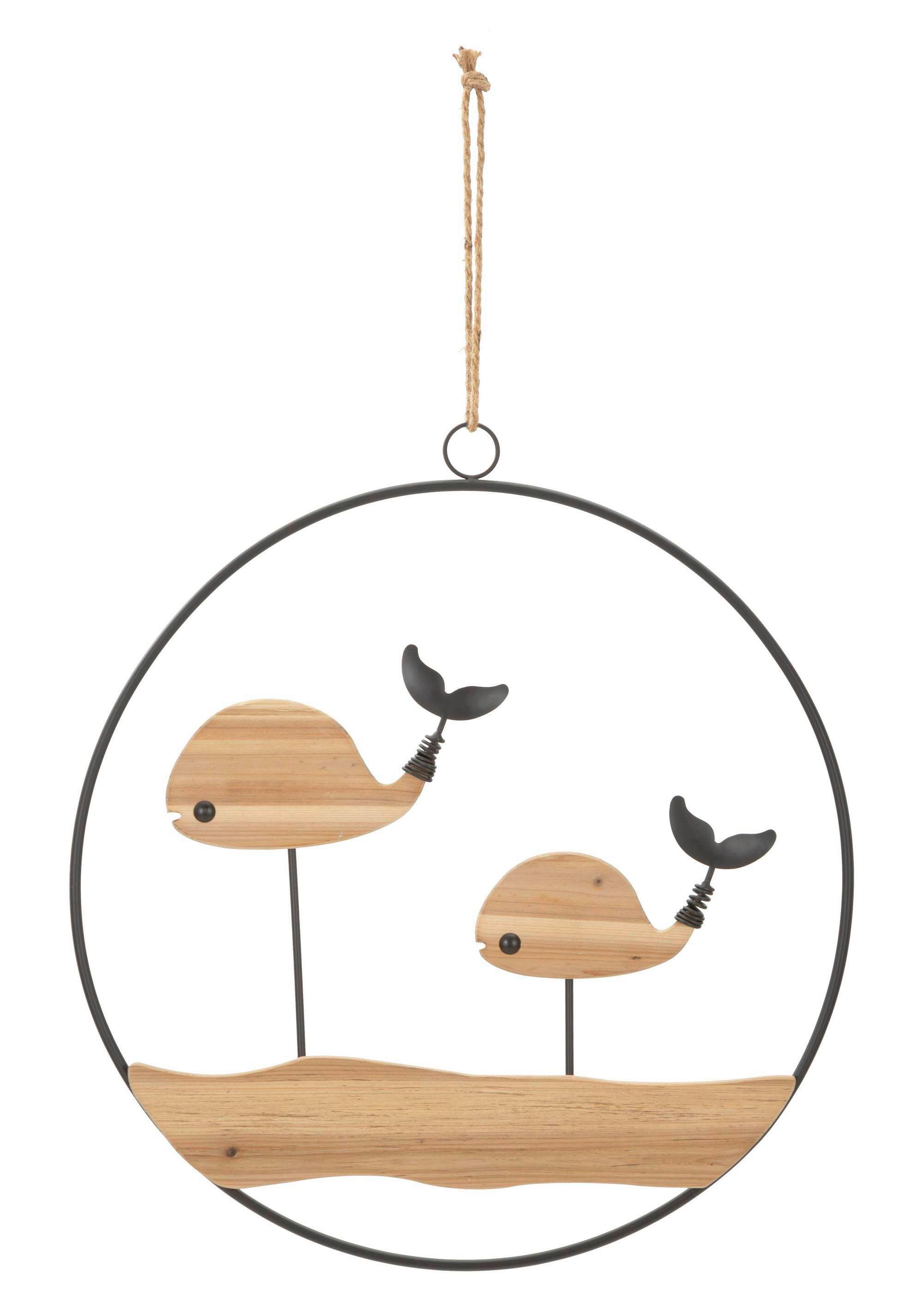 Wanddeko Balene Naturfarben, Schwarz B: 56 cm - Schwarz/Naturfarben, Basics, Holz/Metall (56/60/2cm)