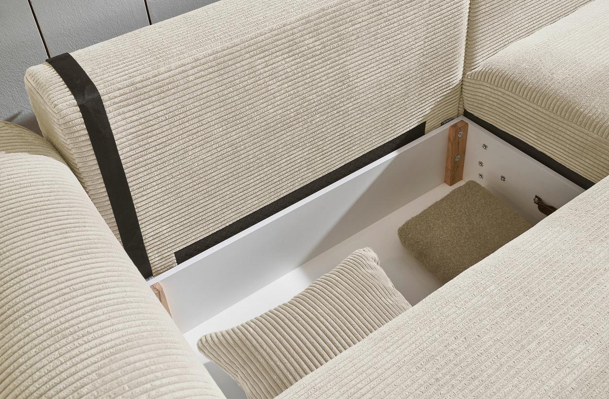 Ecksofa  mit Bettkasten Maureen Cremefarben - Creme/Schwarz, KONVENTIONELL, Textil (255/185cm) - MID.YOU