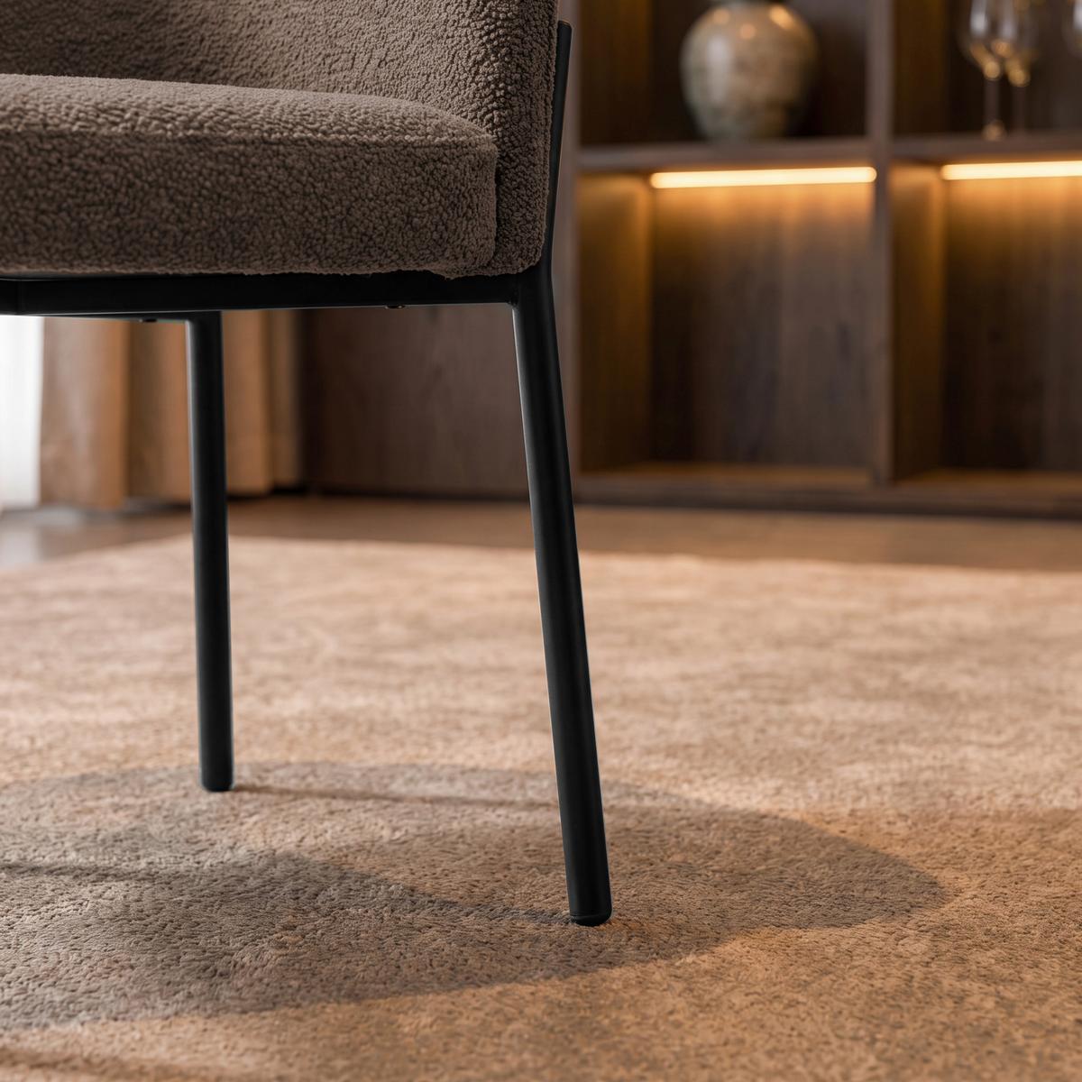 Židle s područkami Chloe, hnědé, čalouněné - černá/hnědá, Moderní, kov/textil (62/79/59,5cm) - Bessagi Home