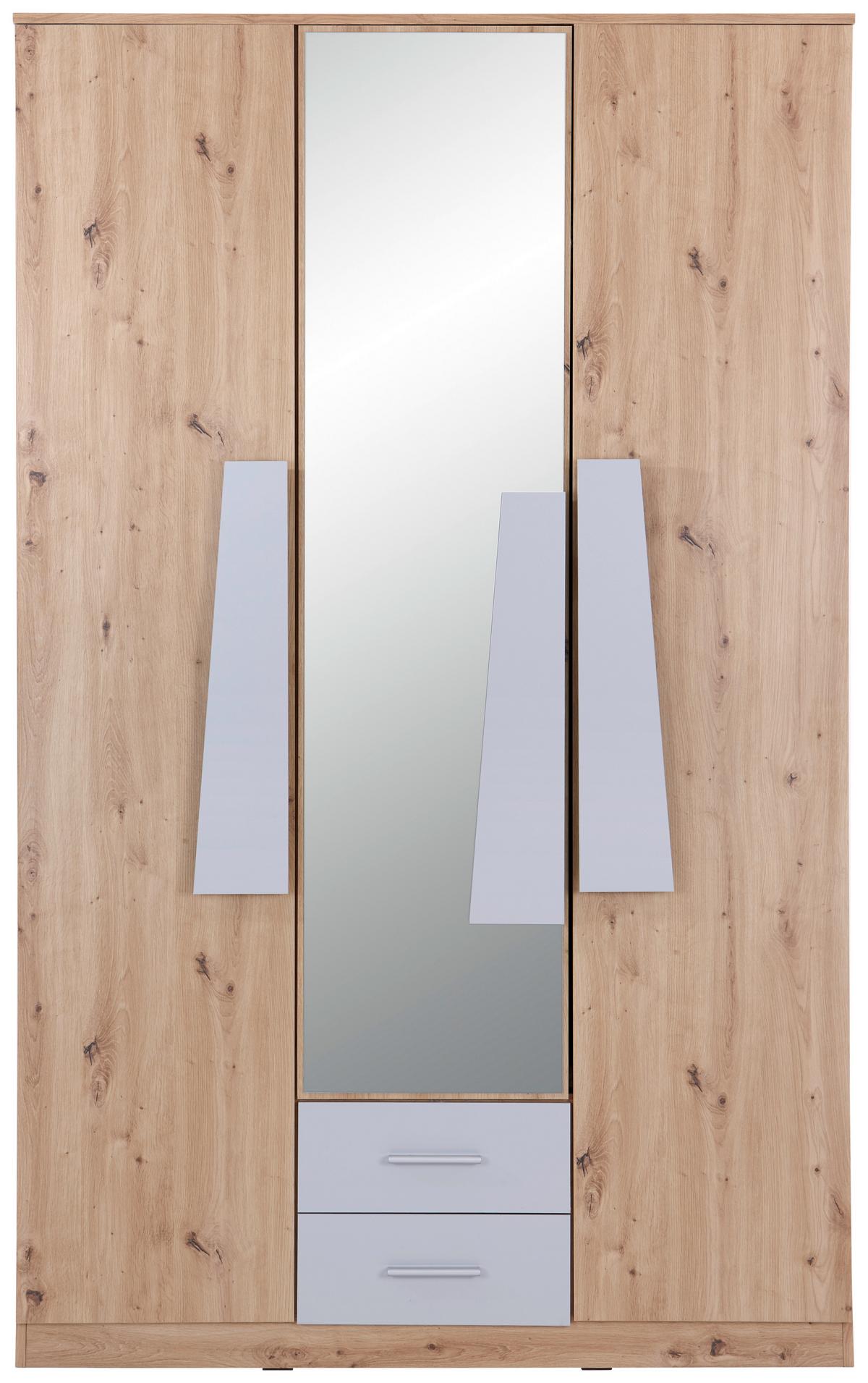 Kleiderschrank mit Spiegel + Laden 134 cm Eiche Dekor - Eiche Artisan/Grau, MODERN, Holzwerkstoff (134,1/216,3/59,9cm)