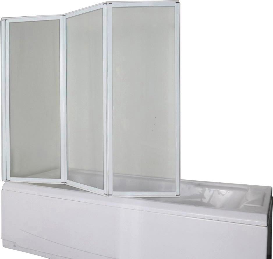 Badewannenfaltwand 3--Teilig. 130x121 cm Weiß, Glas
