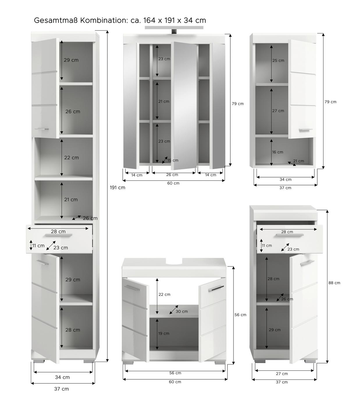 Badezimmer Scout Weiß B: 134 Cm - Weiß Hochglanz/Silberfarben, MODERN, Glas/Holzwerkstoff (134cm) - MID.YOU