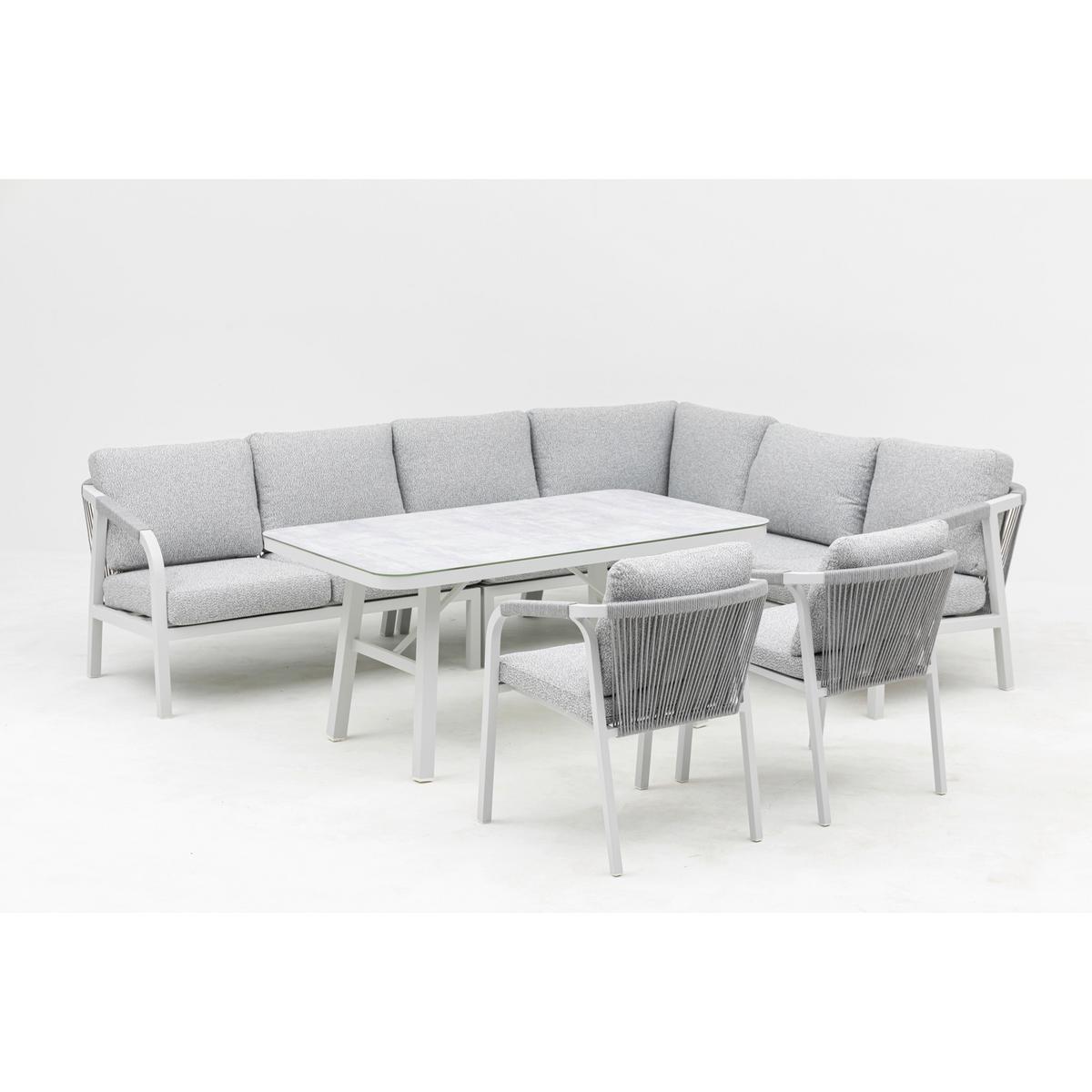 DINING-LOUNGESET HARVEY XL - Weiß/Grau, MODERN, Glas/Textil - Gardenson