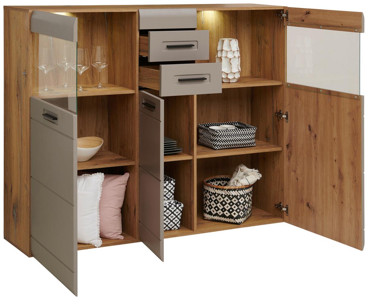 Highboard m. Glaselementen B: 154,9 cm Basalt/Eiche Dekor - MODERN, Glas/Holzwerkstoff (154,9/127,3/37,1cm) - Luca Bessoni