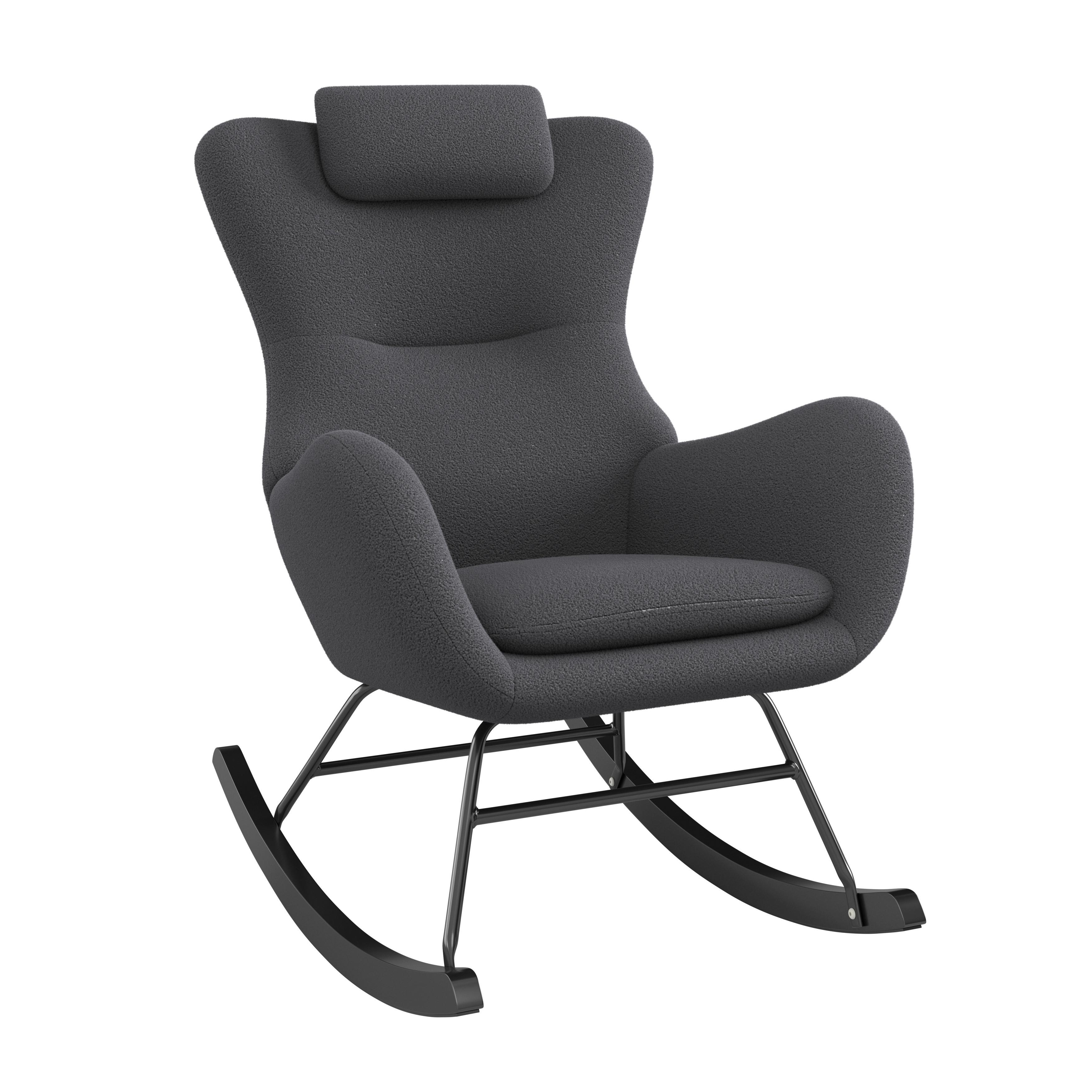 Schaukelsessel Teddy Teddy grau, B: 66 cm - Schwarz/Grau, MODERN, Holz/Textil (66/90/85cm)