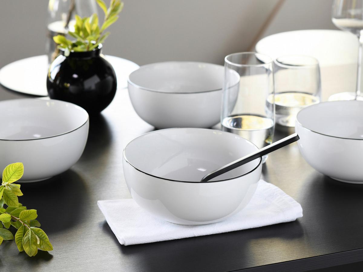 Schüsselset Porzellan Schwarz Weiß - Schwarz/Weiß, Design, Keramik - Creatable