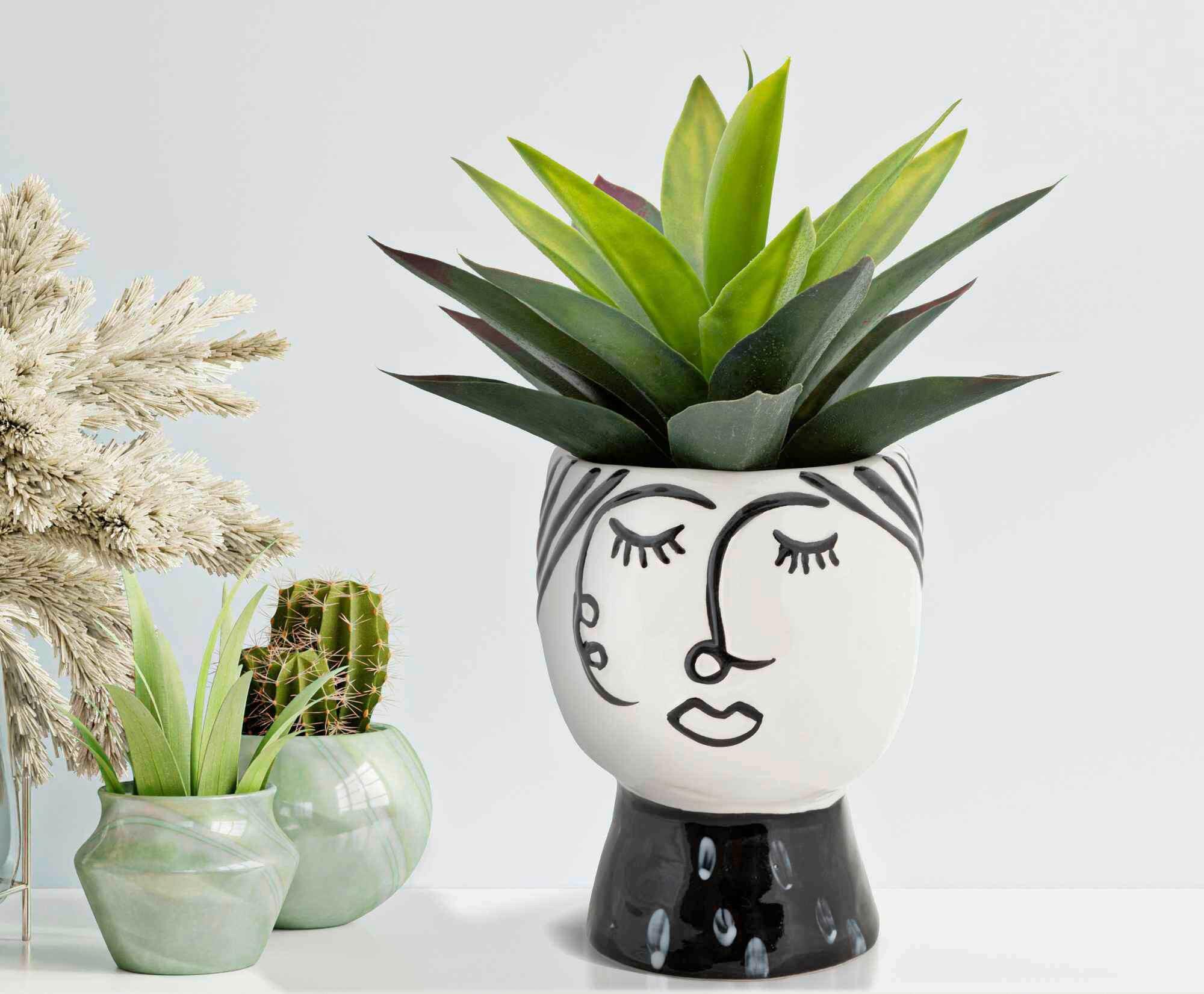 Vase Pot Face Schwarz, Weiß B: 14 cm - Schwarz/Weiß, Basics, Keramik (14/18,2/14cm)