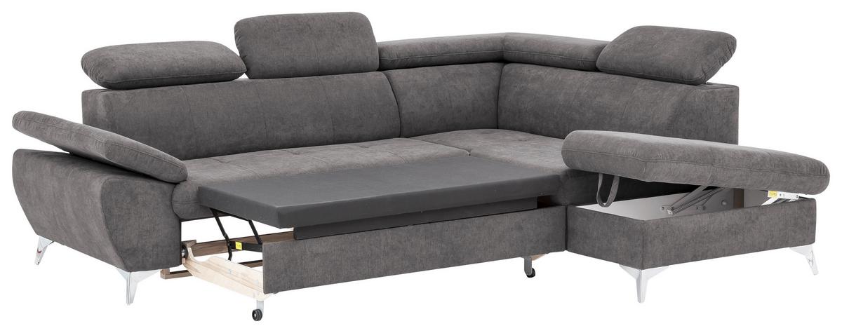 Ecksofa Mit Schlaffunktion Gisele Und Bettkasten Grau - Chromfarben/Grau, KONVENTIONELL, Textil (256/209cm) - Livetastic