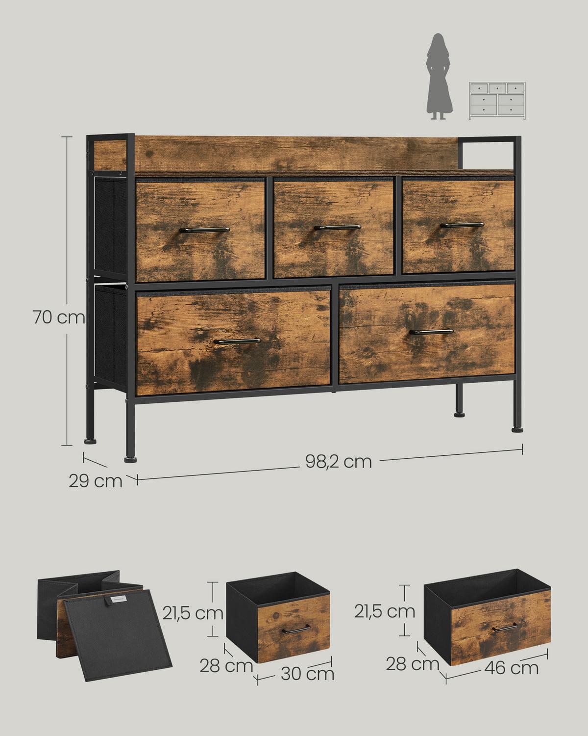 KOMMODE Schwarz, Braun B: 98,2cm - Schwarz/Braun, Basics, Holzwerkstoff/Textil (98,2/70/29cm)