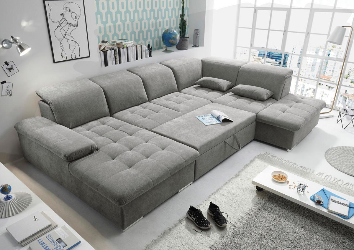 Sedací souprava WAYNE U - barvy stříbra/jílová barva, Konvenční, textil/plast (188/340/240cm) - MID.YOU