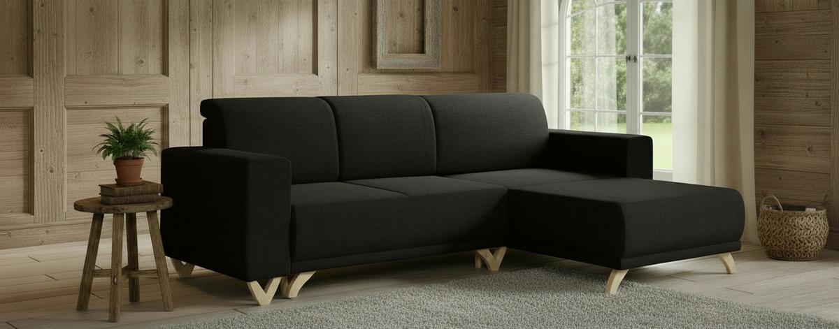 Ecksofa Bella Schwarz S: 257x174 Cm - Wengefarben/Schwarz, Design, Textil (257/174cm) - Livetastic