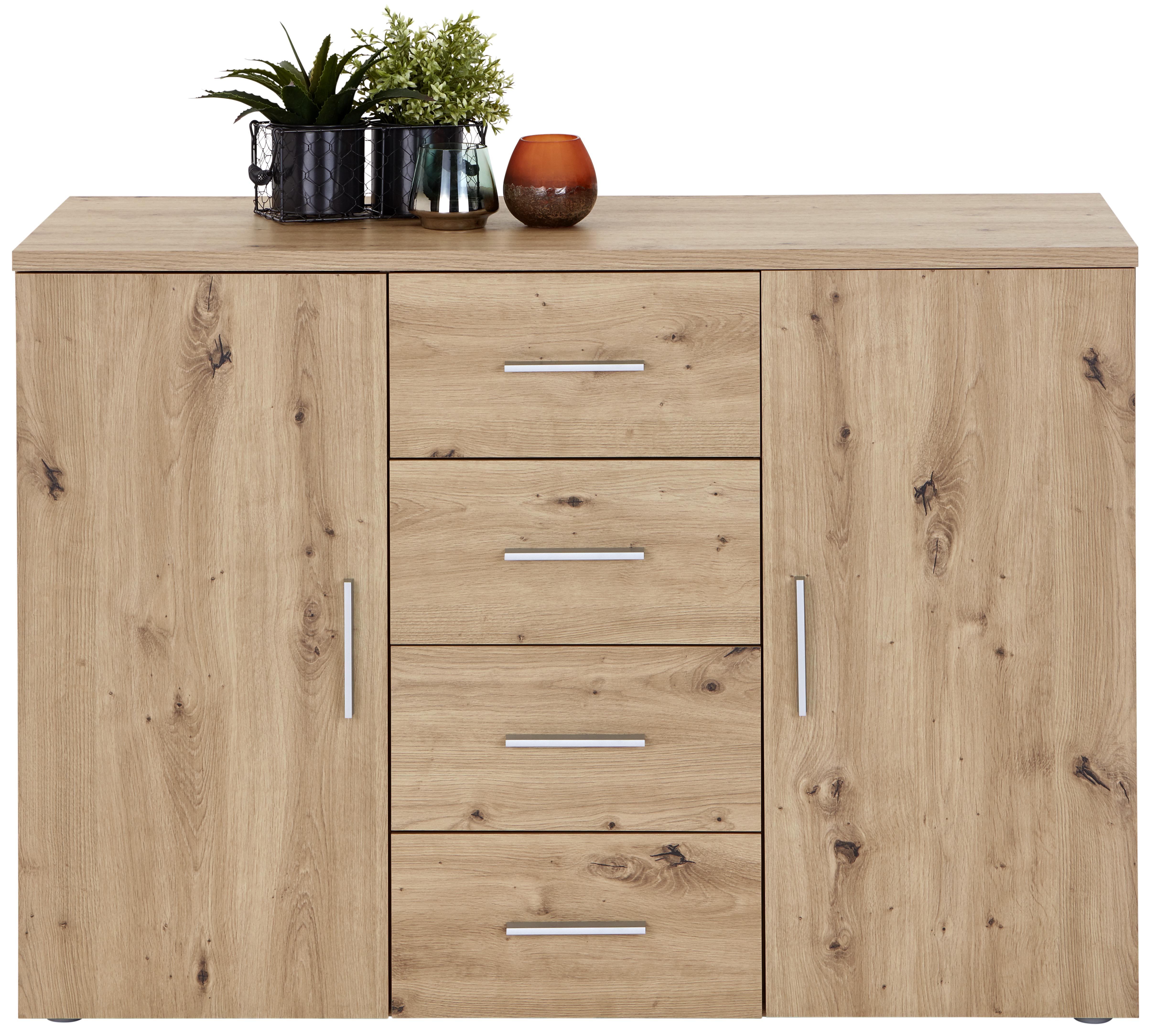 Komoda Trio New Trik02 - šedá/barvy dubu, Moderní, kompozitní dřevo/plast (120/86/50cm)