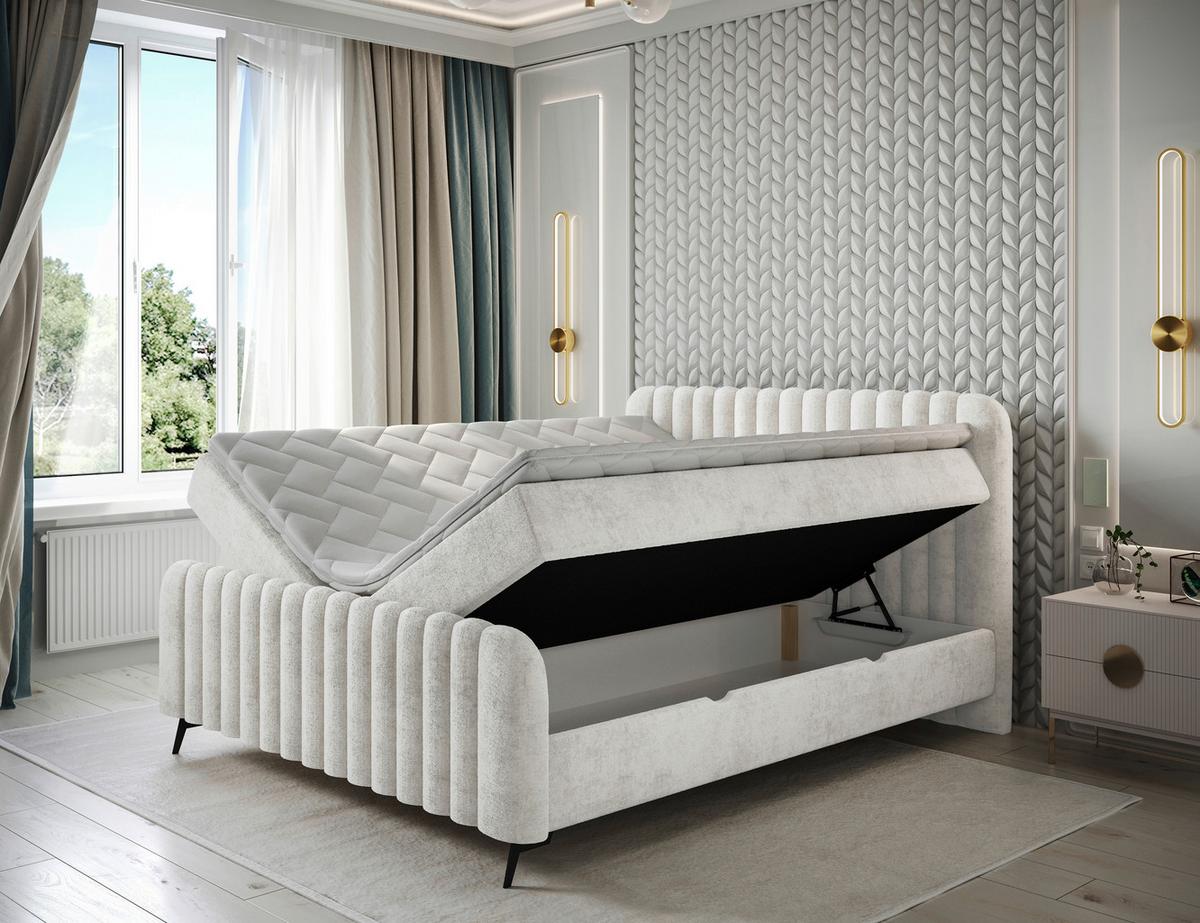 Boxspringbett mit Topper Mit Bettkasten 160x200 cm Liam - Beige/Schwarz, MODERN, Holz/Holzwerkstoff (160/200cm) - MID.YOU