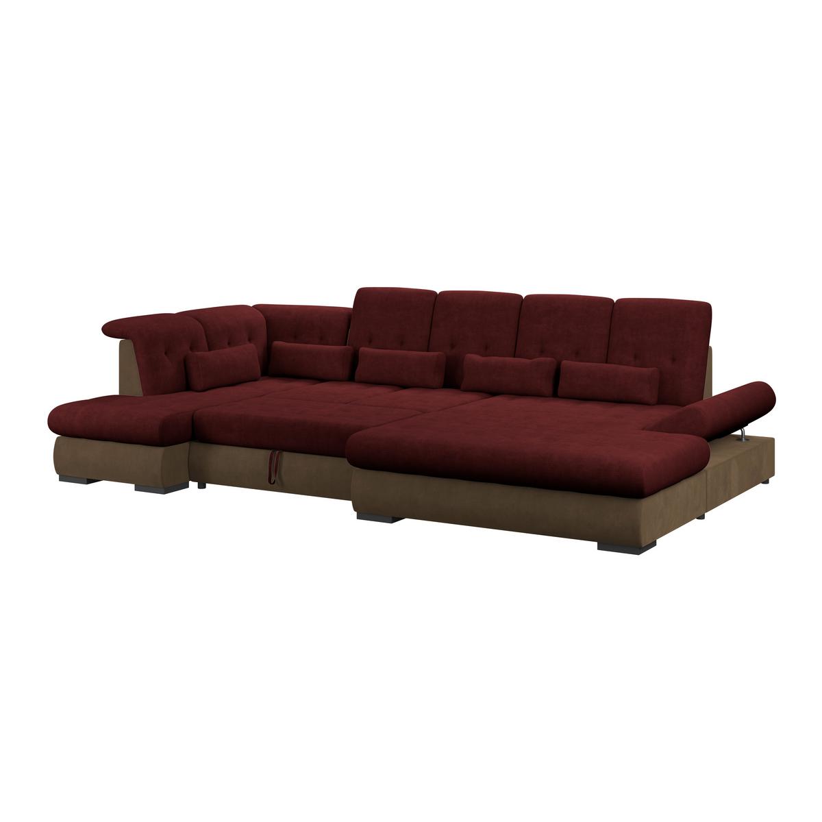 Wohnlandschaft Madera Rubinrot U: 212x358x190 cm - Hellbraun/Rot, KONVENTIONELL, Kunststoff/Textil (212/358/190cm)