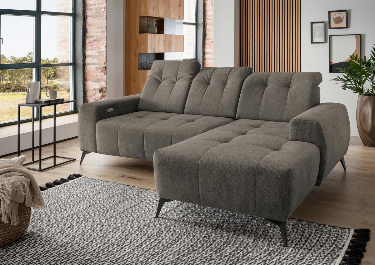 Ecksofa mit USB Anschluss Sano, Graubraun,s: 258x180 cm - Graubraun/Schwarz, MODERN, Textil (258/180cm) - Livetastic