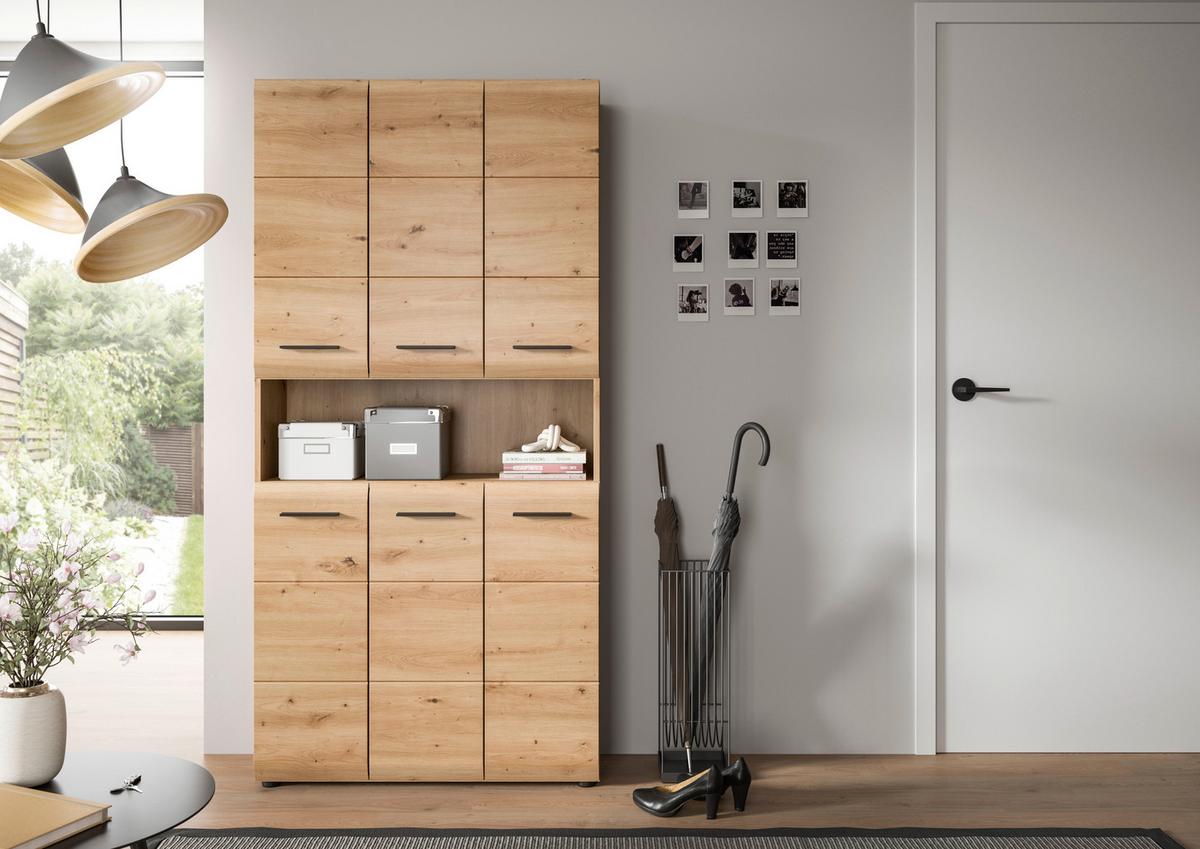 Hochschrank Ice Eiche Artisan Dekor B: 90cm - Schwarz/Eiche Artisan, Basics, Holzwerkstoff (90/185/30cm) - MID.YOU