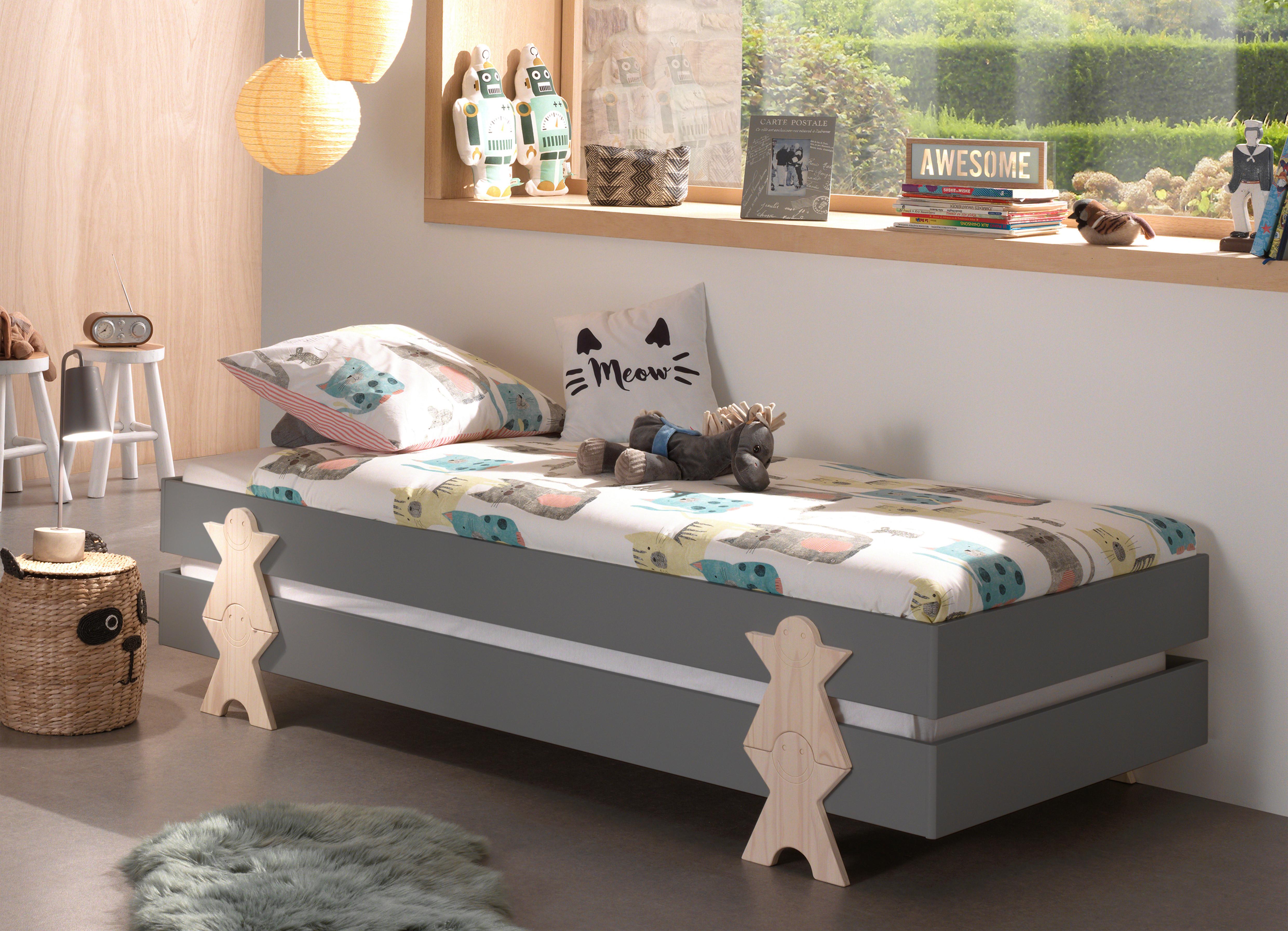 Stapelbett + Lattenrost 90x200 Cm Modulo Kiefer Massiv/grau