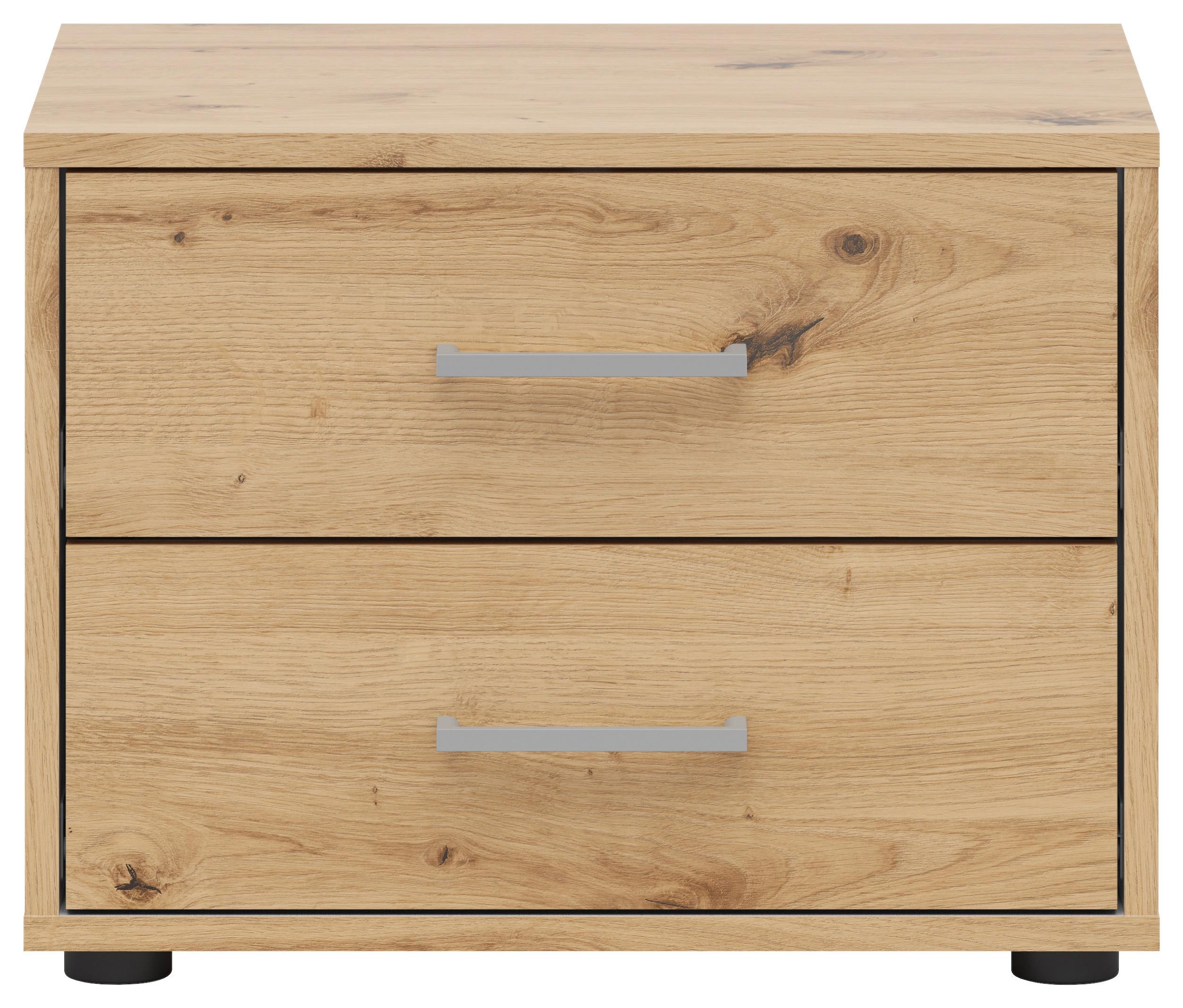 Nachtkästchen Smart Ii Eiche Dekor, 2 Laden, B: 50cm - Silberfarben/Weiß, KONVENTIONELL, Holzwerkstoff (50/37,7/35cm)