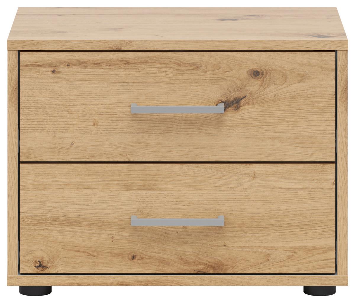 Nachtkästchen Smart Ii Eiche Dekor, 2 Laden, B: 50cm - Silberfarben/Weiß, KONVENTIONELL, Holzwerkstoff (50/37,7/35cm)