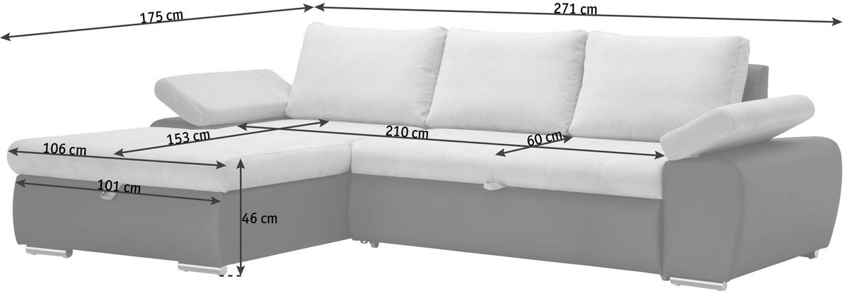 Sarokgarnitúra Joy I - világosszürke/barna, Design, textil (175/85/271cm)