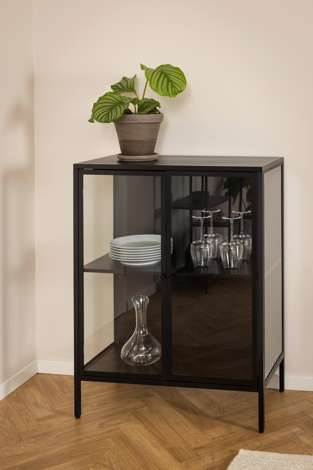 Komoda NEWCASTLE černá matní/kov - černá, Design, kov/sklo (80/98,7/40cm)