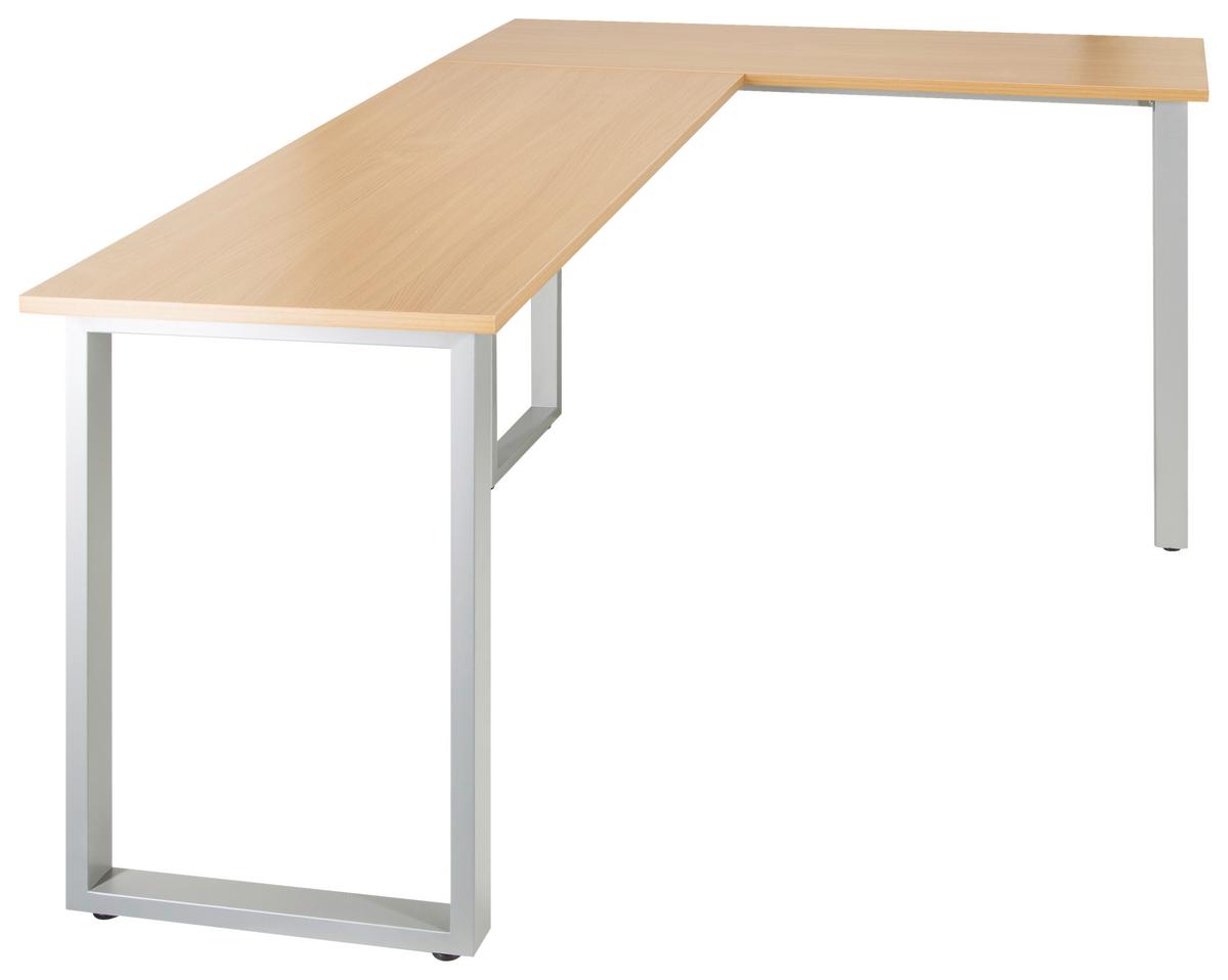 Eckschreibtisch B: 120 cm Workspace Basic - Silberfarben/Buchefarben, Basics, Holzwerkstoff/Metall (165/120/75cm) - MID.YOU