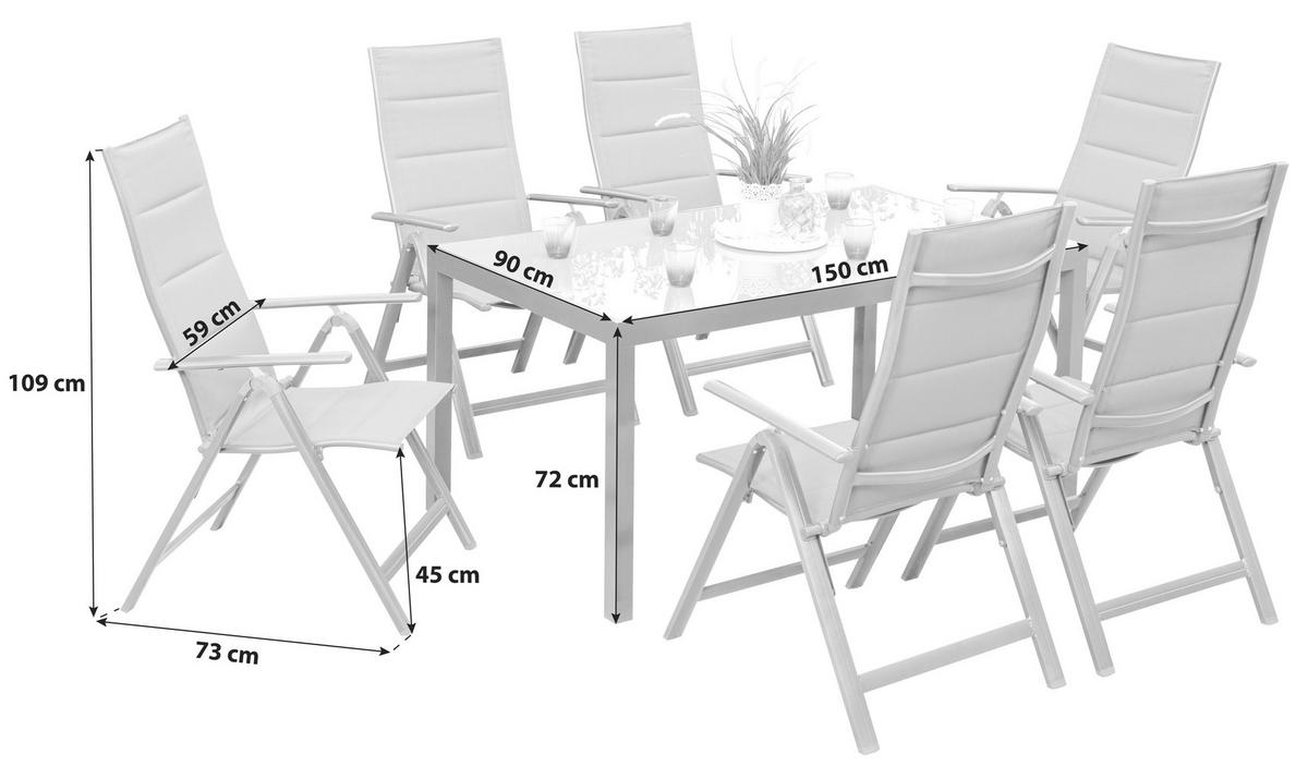 Gartengarnitur 7-Tlg. Taviano Metall/Textil/Glas - Graphitfarben/Grau, ROMANTIK / LANDHAUS, Glas/Textil - Gardenson