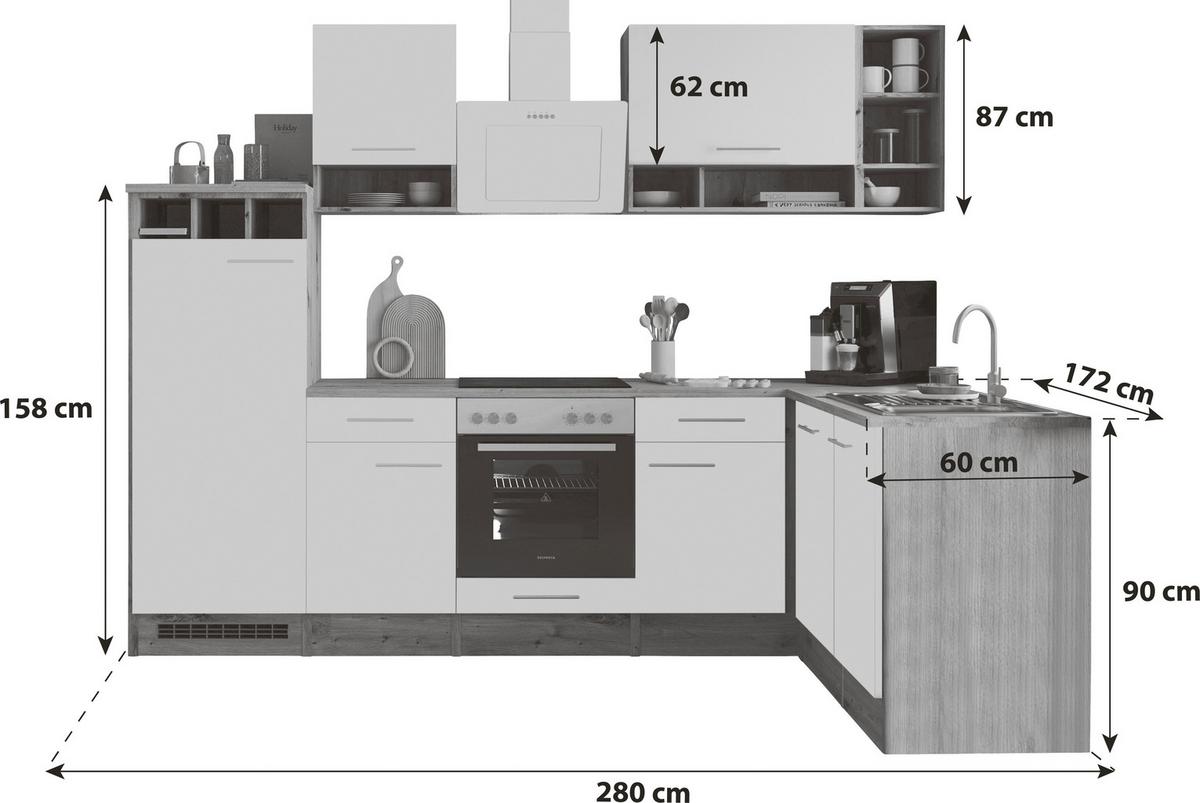 Eckküche Hilde Wildeiche - Wildeiche/Grau, Basics, Holzwerkstoff (280/172cm) - Respekta