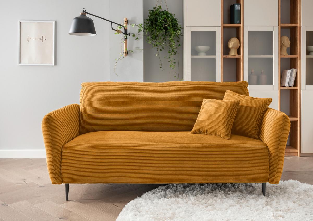 3-Sitzer-Sofa Vanilla Goldfarben - Goldfarben/Schwarz, Design, Textil (201/97/102cm) - Livetastic