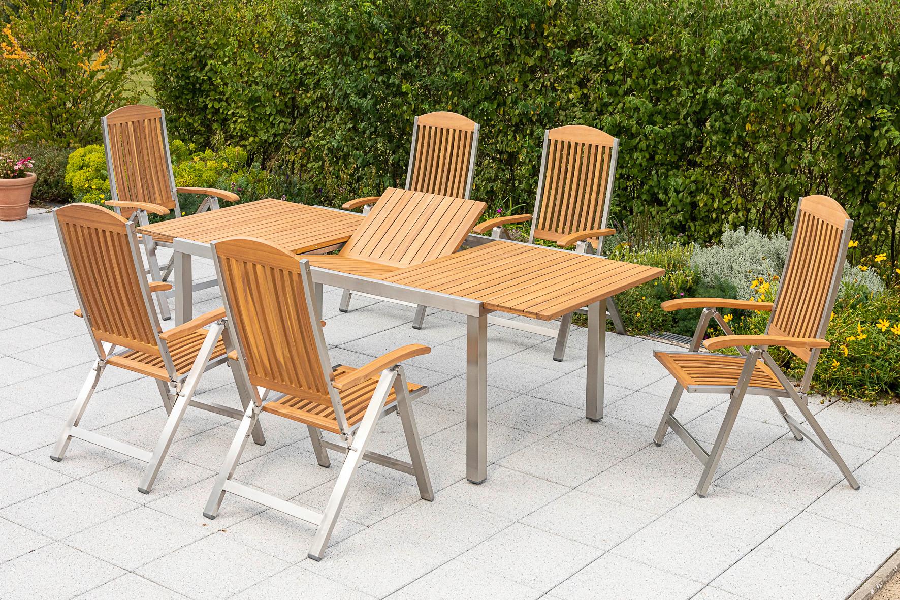 Gartengarnitur 7-Tlg. Keros Holz/Metall mit Kissen - Silberfarben/Braun, ROMANTIK / LANDHAUS, Holz/Textil - Gardenson