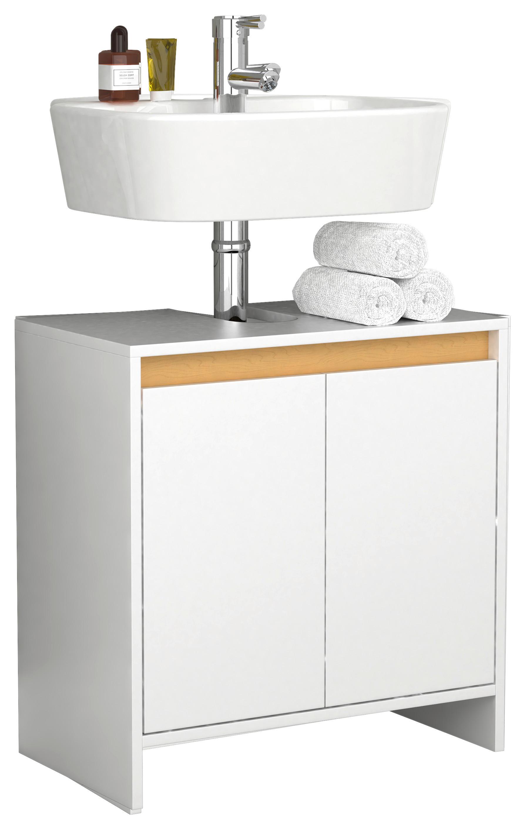 Waschbeckenunterschrank Malira Weiß/Eiche Dekor B:58cm - Honigeiche/Eichefarben, MODERN, Holzwerkstoff (58/60/33cm) - MID.YOU