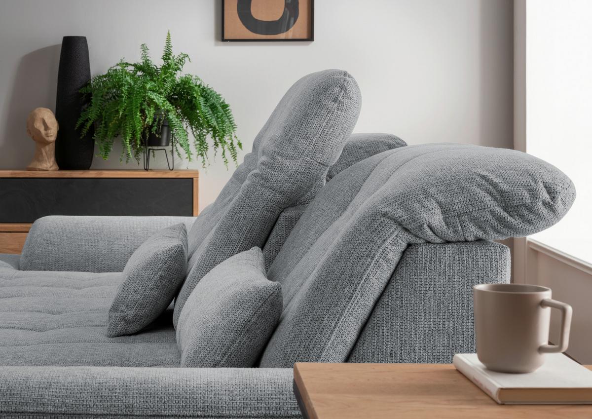 Ecksofa mit Bettkasten Rigatti Silberfarben 184x314cm - Chromfarben/Anthrazit, MODERN, Textil (184/314cm) - Livetastic