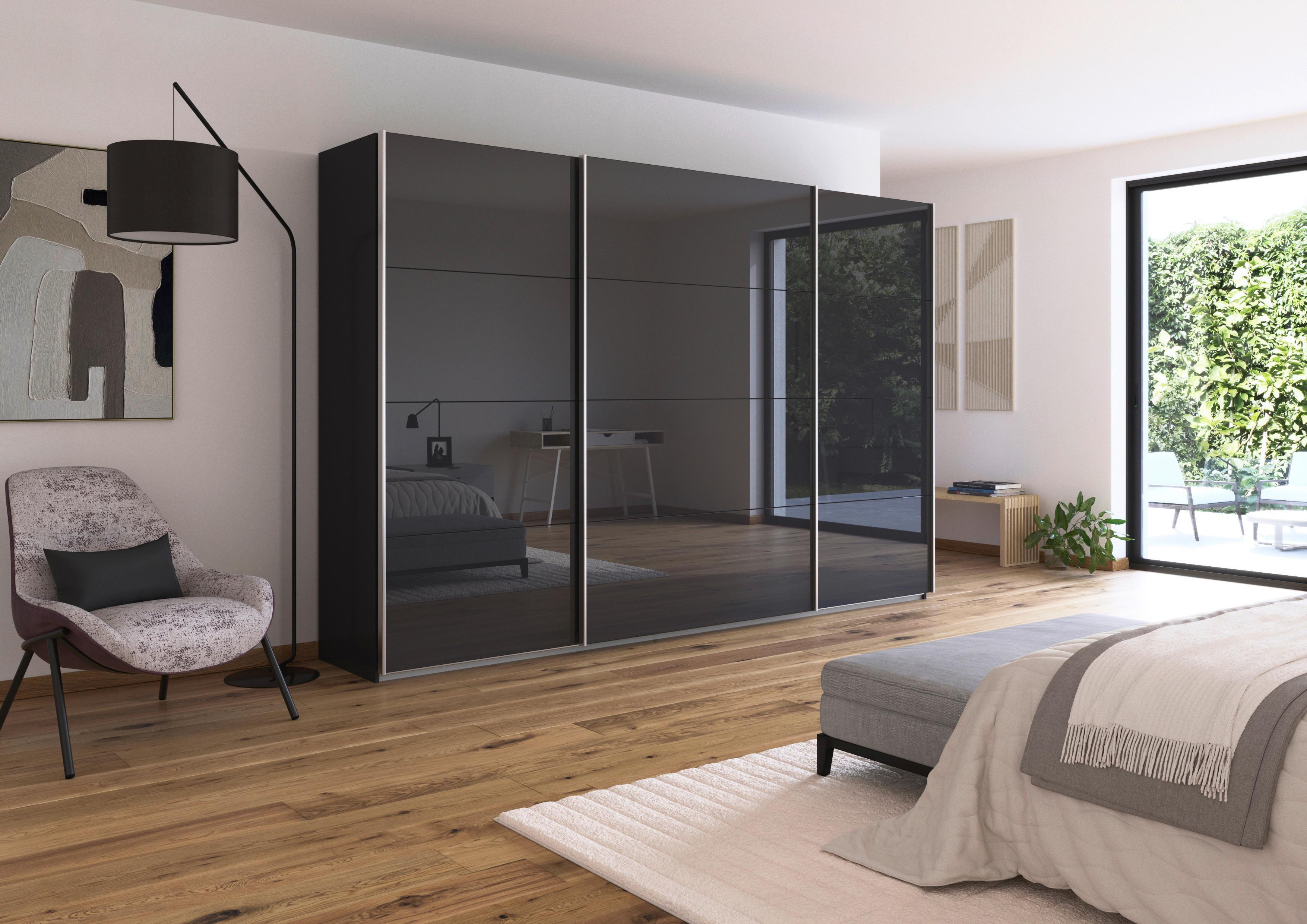 Schwebetürenschrank B: 315cm Feldkirch Grau - Anthrazit/Anthrazit Hochglanz, MODERN, Glas/Holzwerkstoff (315/210/62cm)