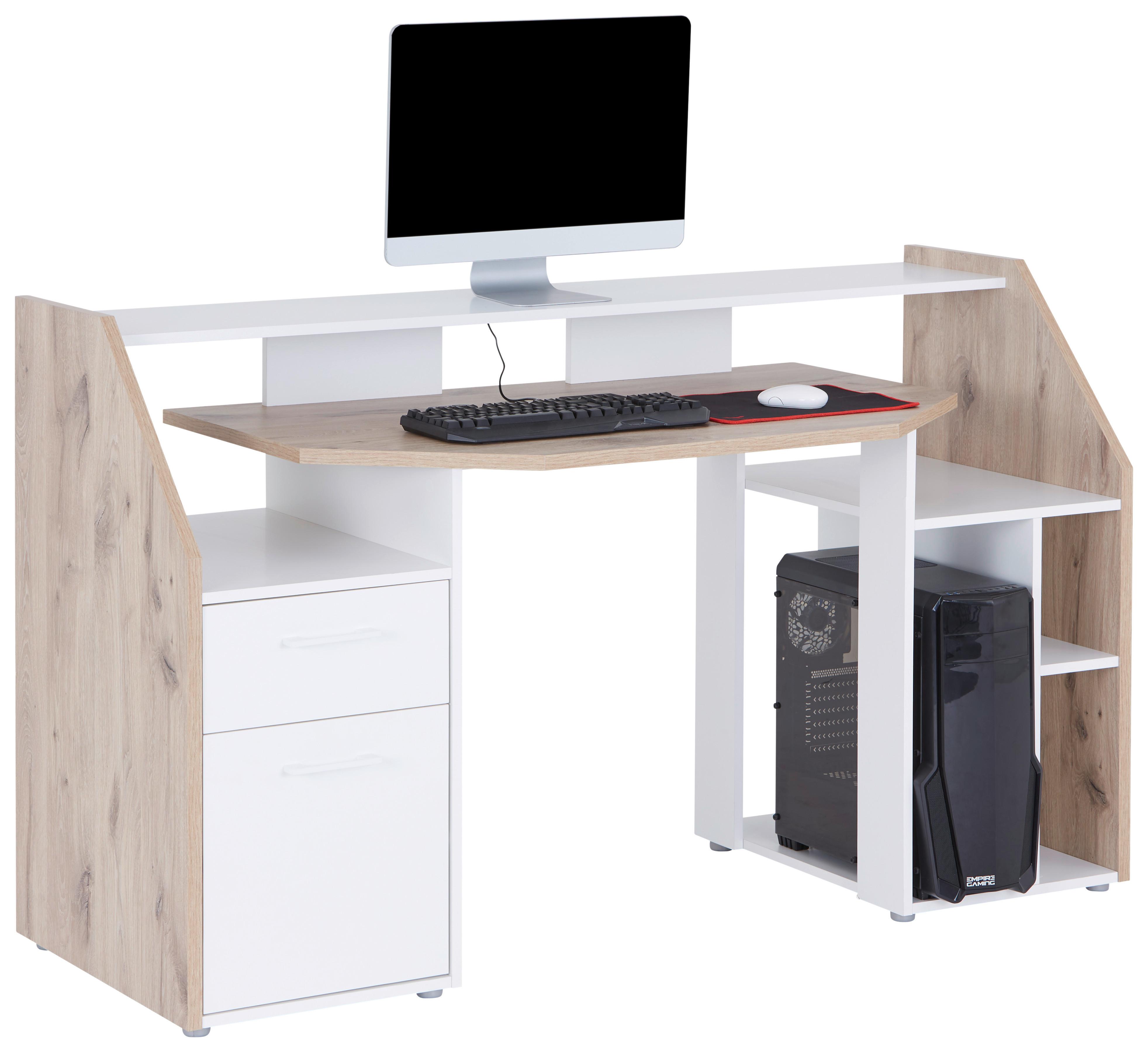 Gamingtisch Alex - Eichefarben/Weiß, KONVENTIONELL, Holzwerkstoff/Kunststoff (160/95/67cm)