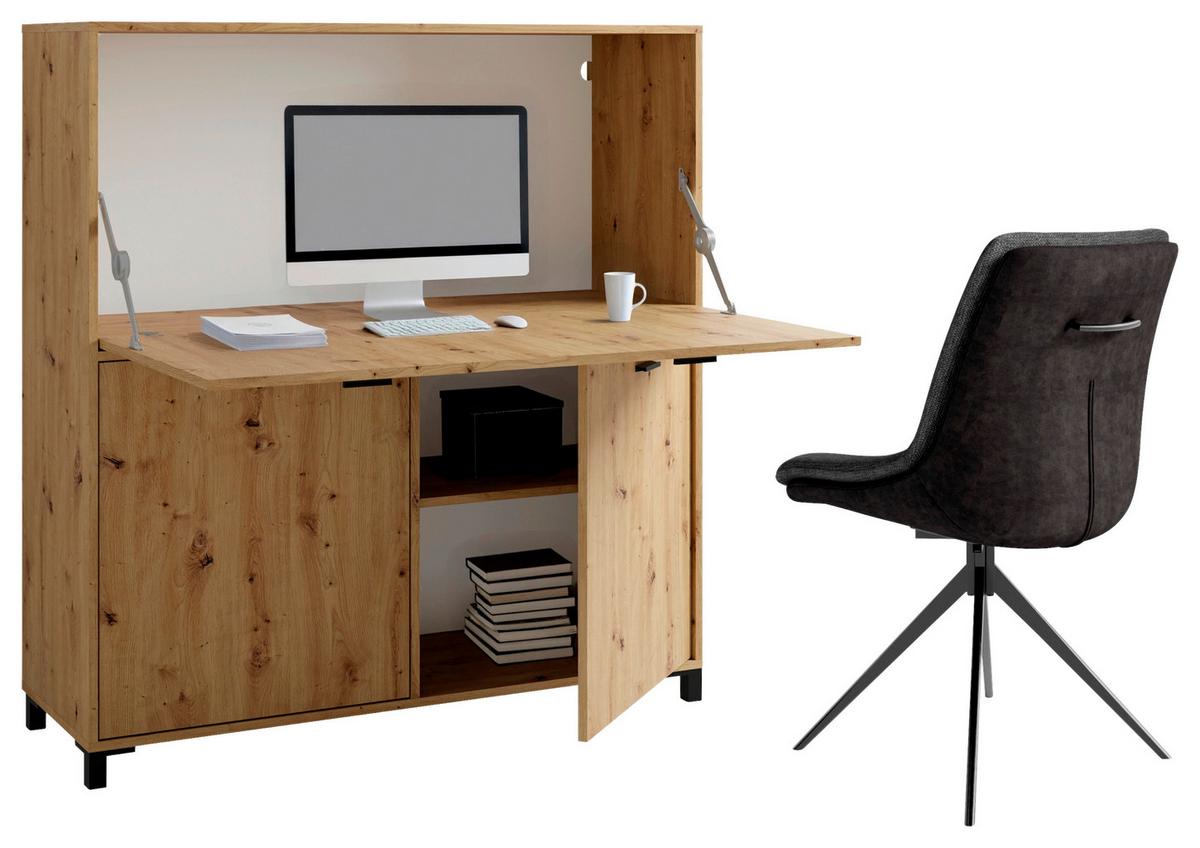 Sekretär Montana - Schwarz/Eiche Artisan, MODERN, Holzwerkstoff/Kunststoff (120/40/127cm) - MID.YOU