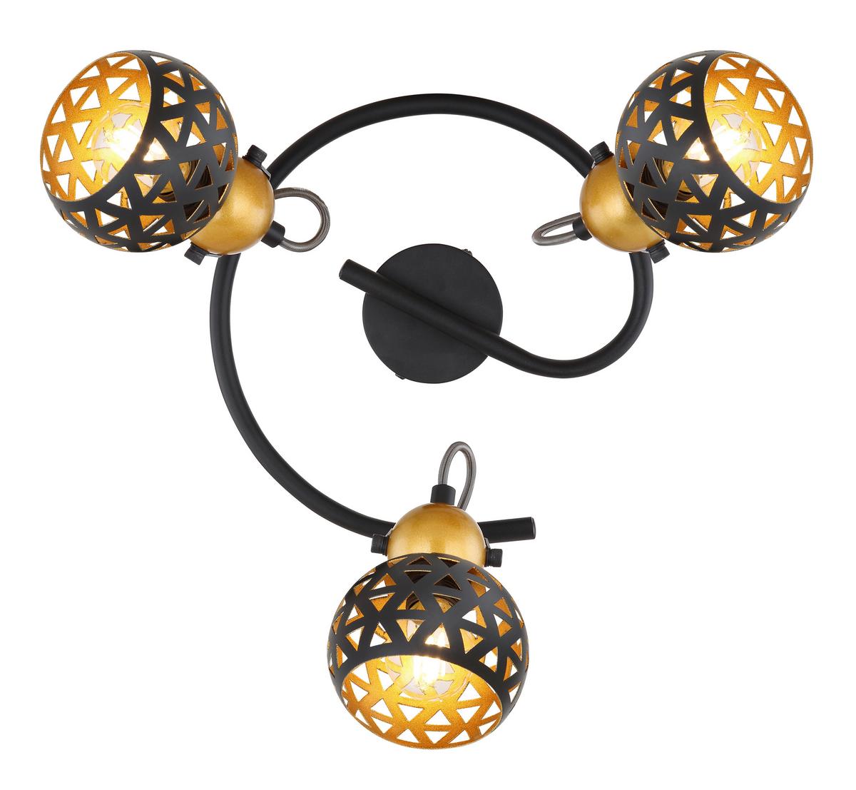 Strahler Sarra 3-flammig Verstellbar Ø 25 Cm - Goldfarben/Schwarz, Basics, Metall (25/17,5cm) - Globo