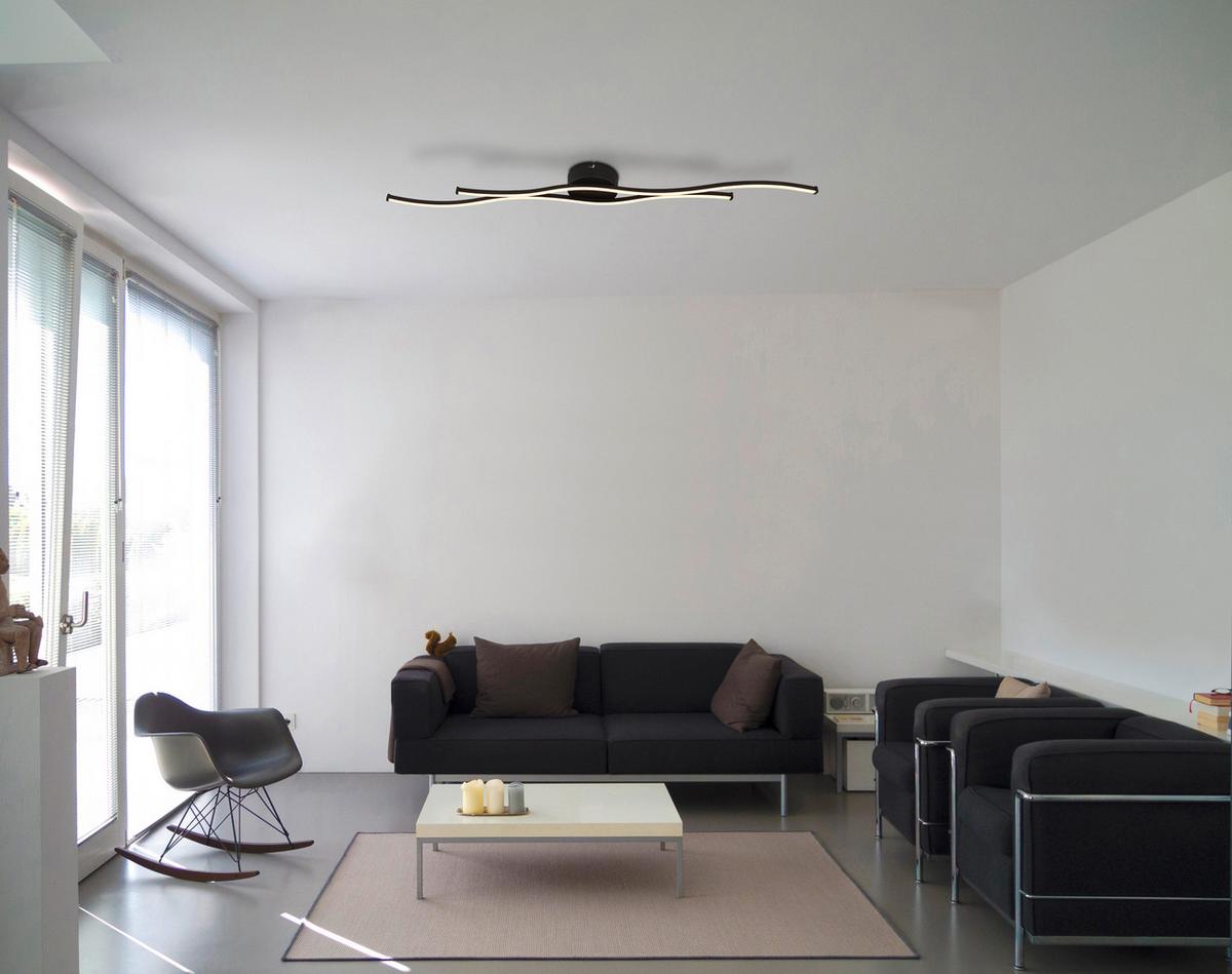 LED-Deckenleuchte 67336-30 - Opal/Schwarz, Design, Kunststoff/Metall (110,4/13/5,6cm) - Globo