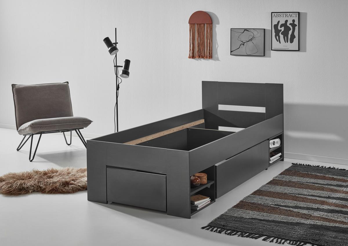 Stauraumbett mit Bettladen 90x200cm Azurro Anthrazit - Anthrazit, MODERN, Holzwerkstoff (90/200cm)
